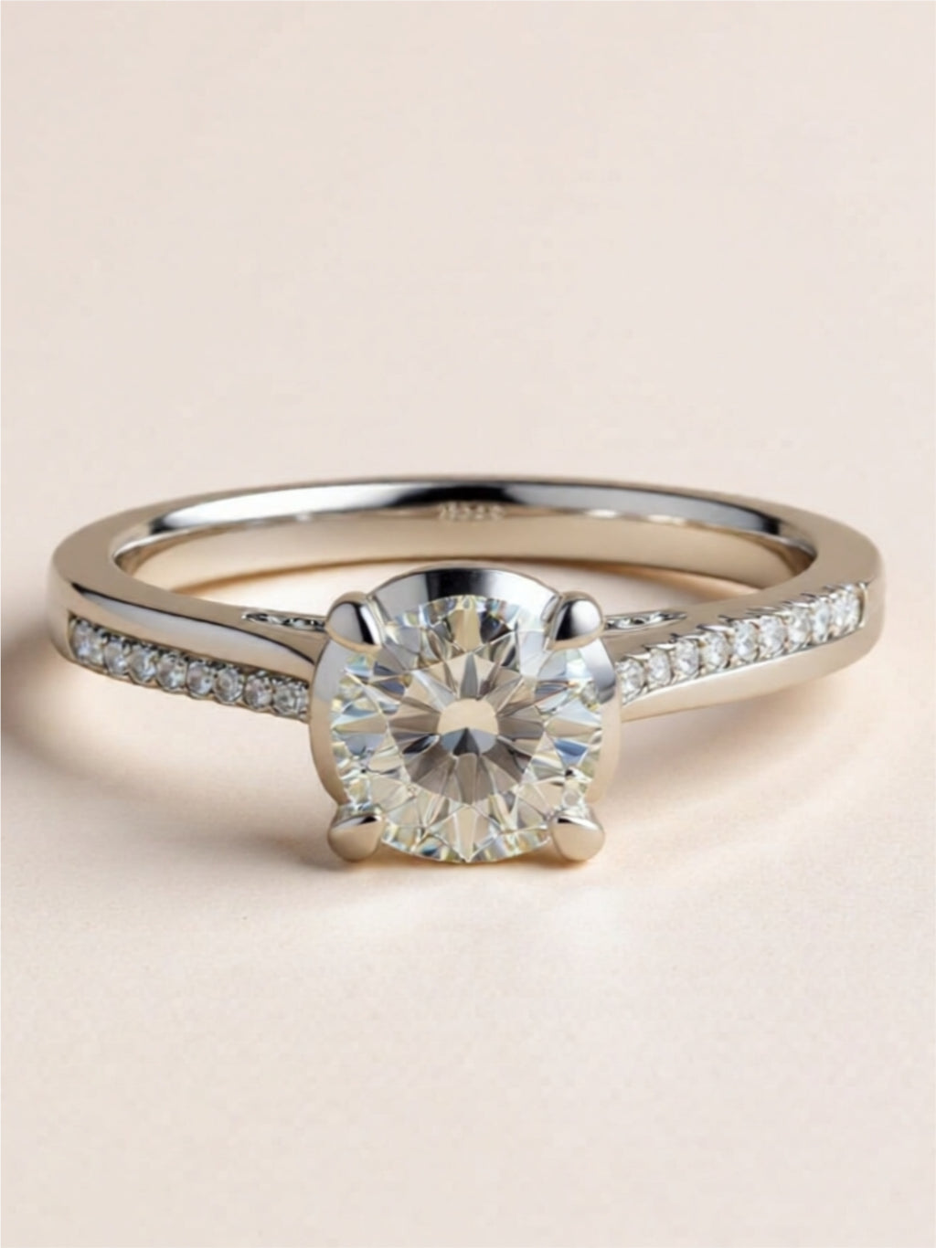 1 Carat Moissanite 925 Sterling Silver Side Stone Ring