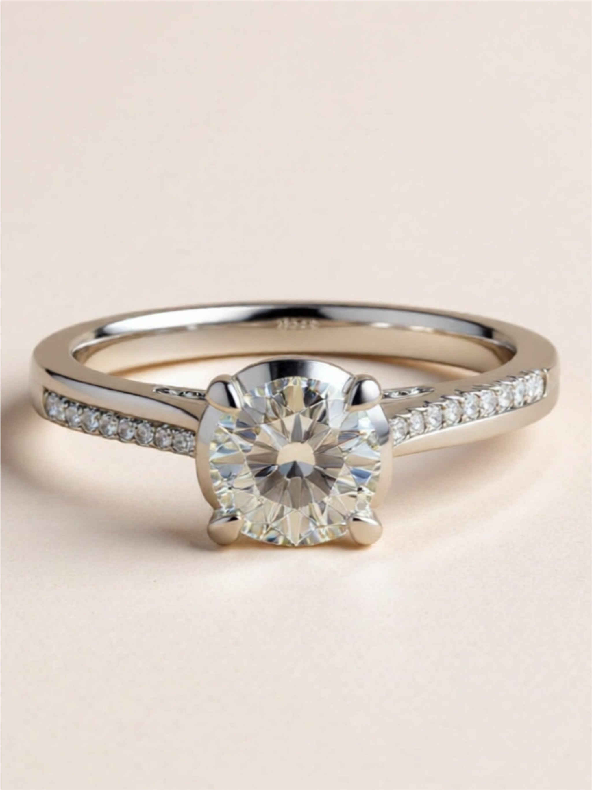 1 Carat Moissanite 925 Sterling Silver Side Stone Ring