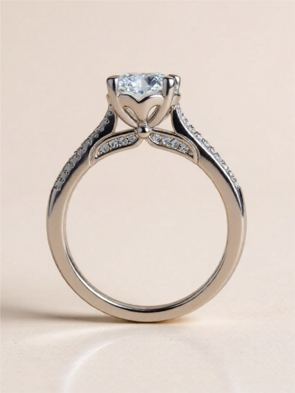 1 Carat Moissanite 925 Sterling Silver Side Stone Ring