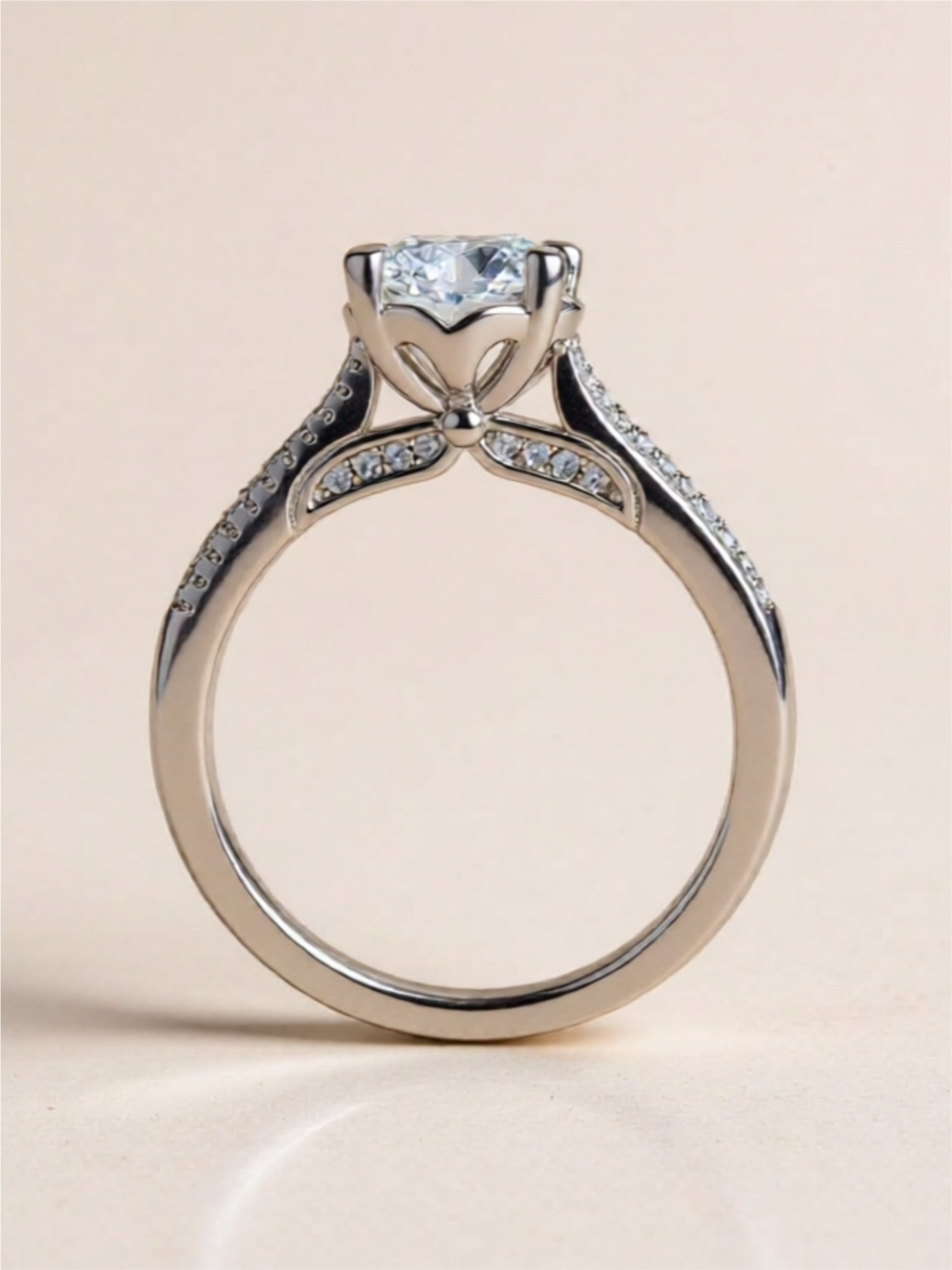 1 Carat Moissanite 925 Sterling Silver Side Stone Ring