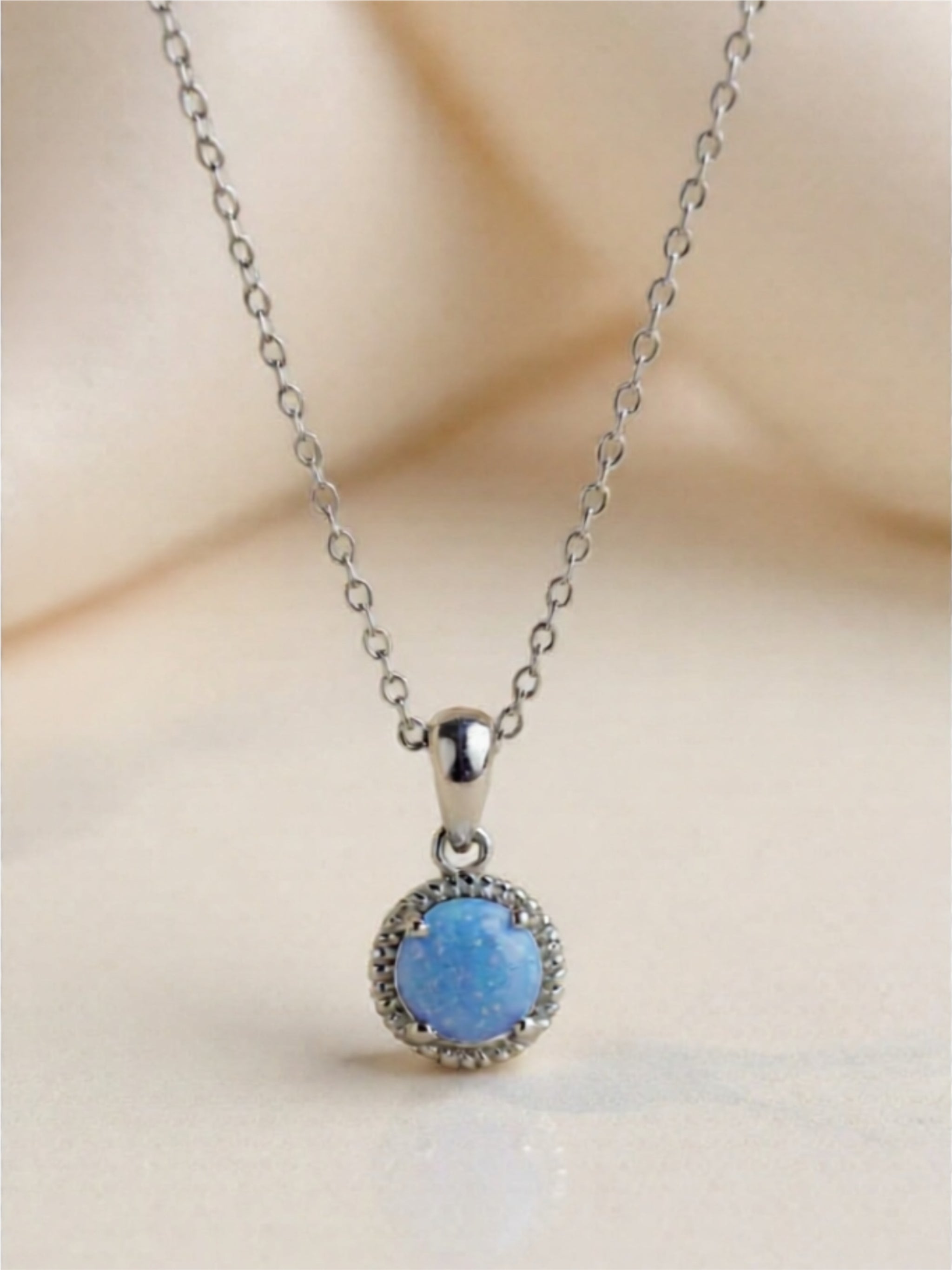 Opal Round 925 Sterling Silver Pendant Necklace