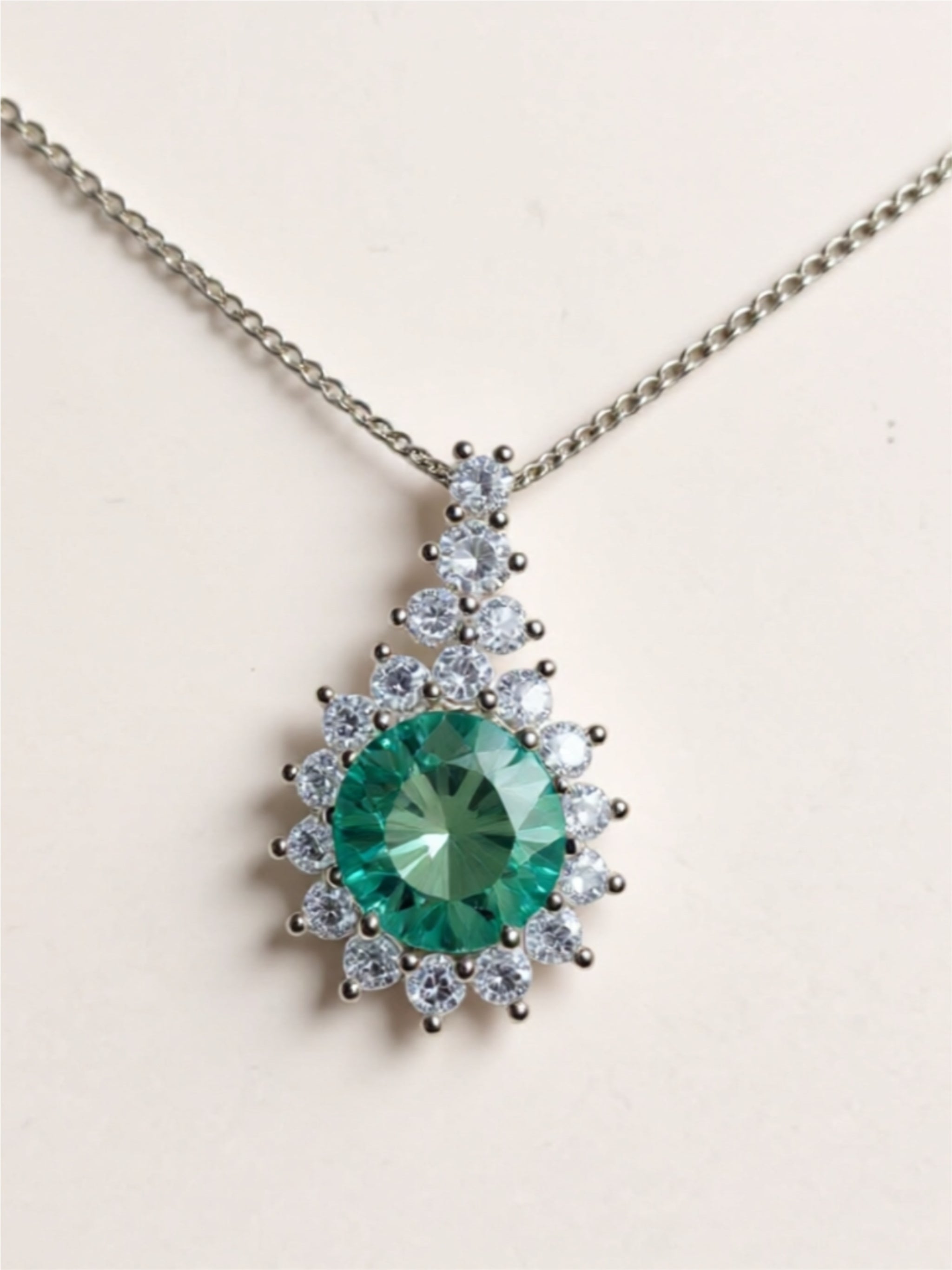 3 Carat Green Moissanite 925 Sterling Silver Pendant Necklace