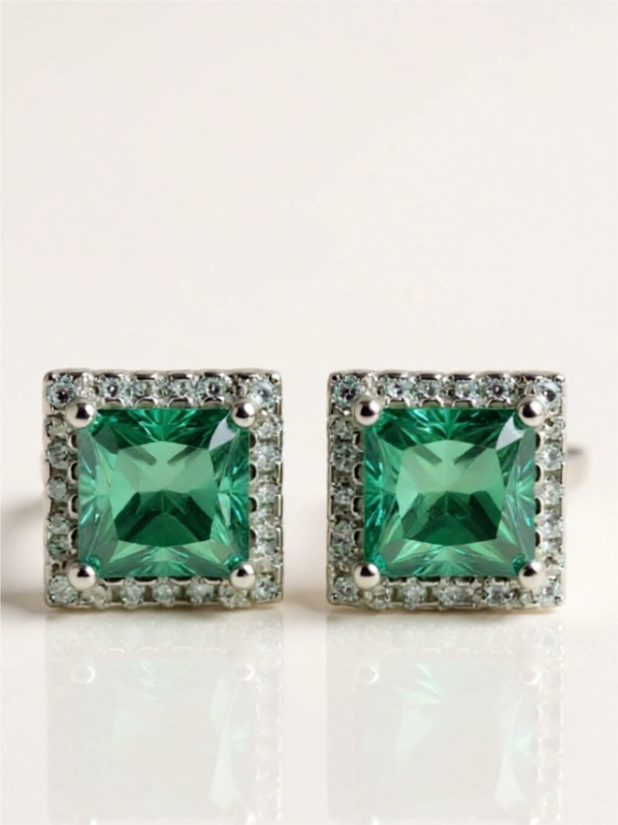 2 Carat Green Moissanite Square Stud Earrings