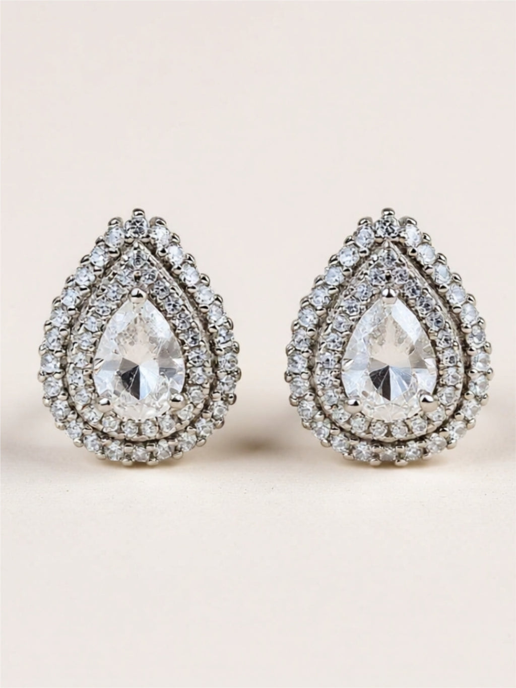 925 Sterling Silver CZ Teardrop Stud Earrings