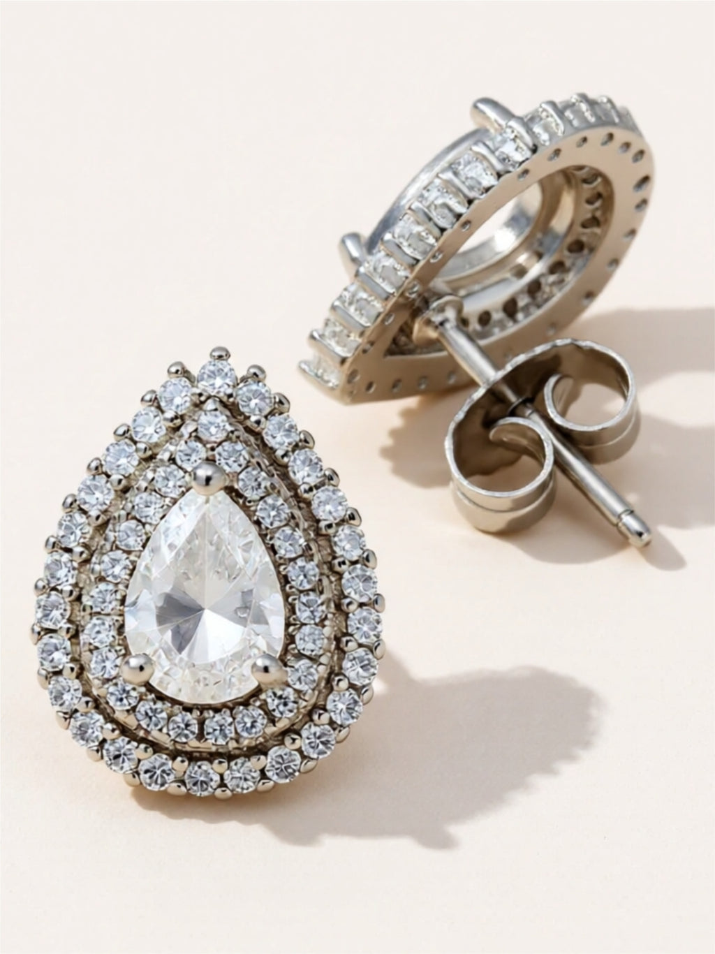 925 Sterling Silver CZ Teardrop Stud Earrings