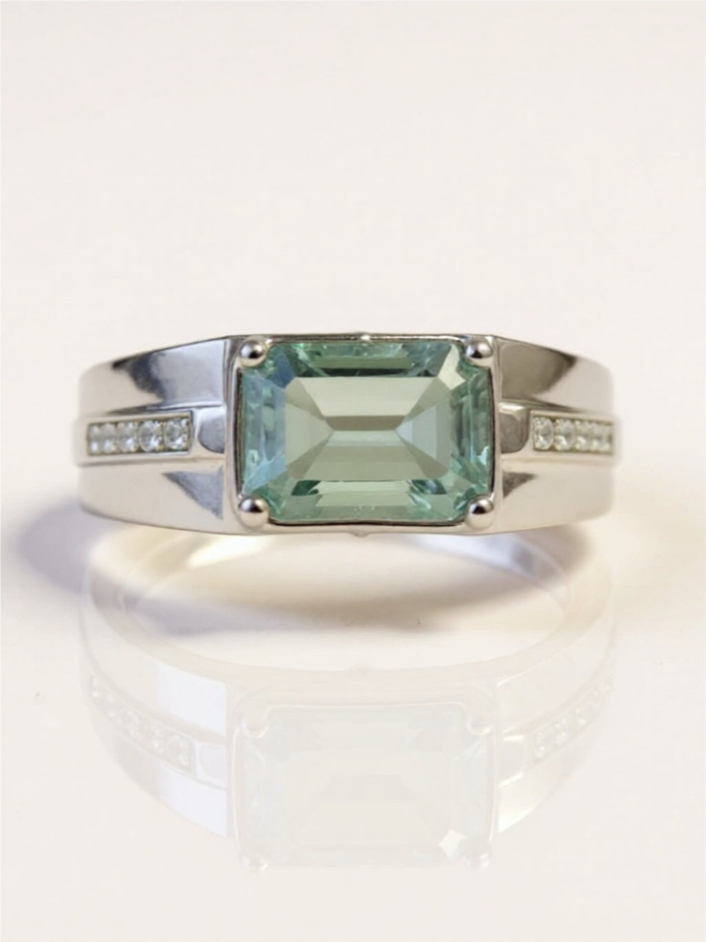 3 Carat 925 Sterling Silver Green Moissanite Ring