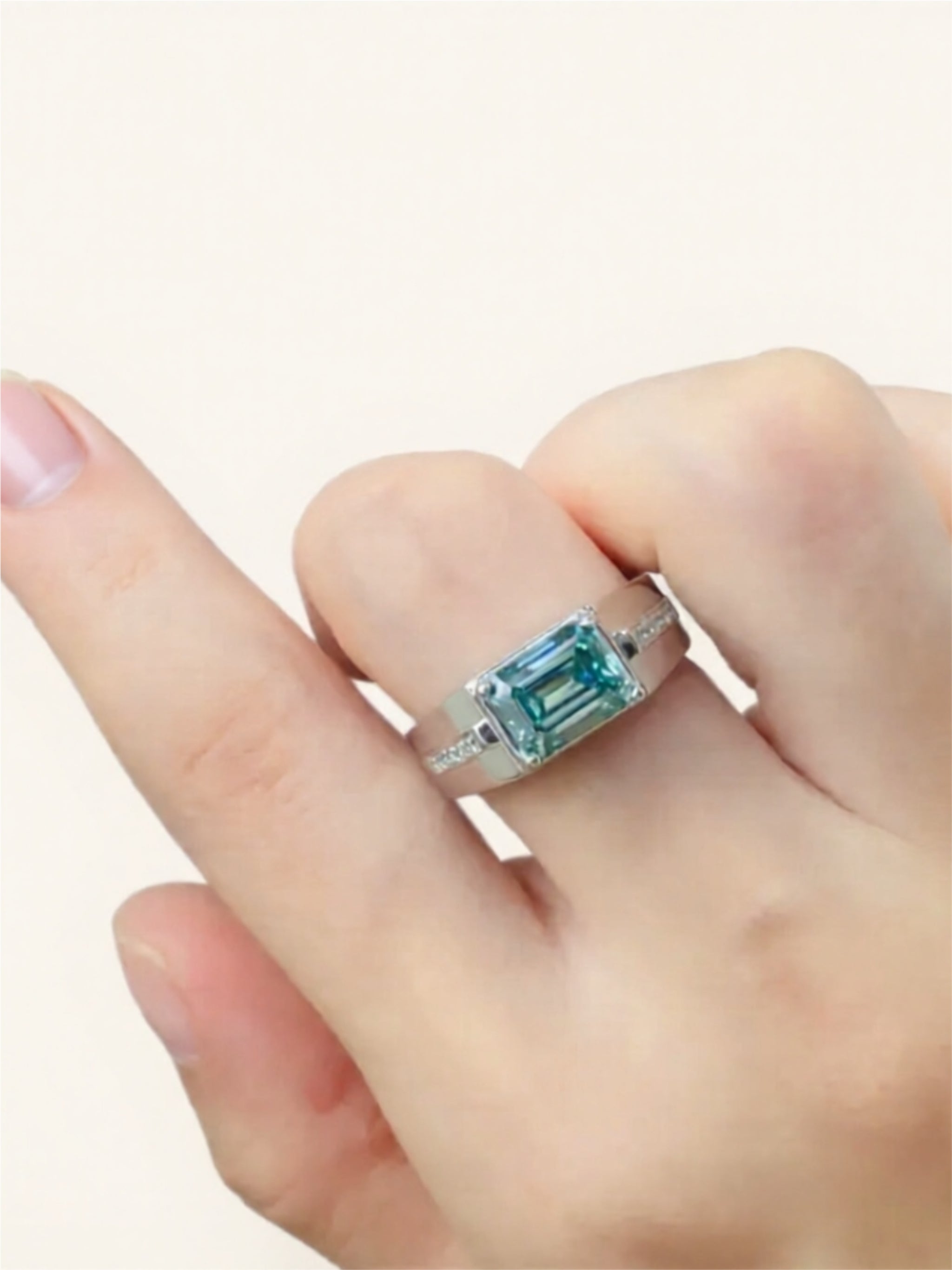 3 Carat 925 Sterling Silver Green Moissanite Ring