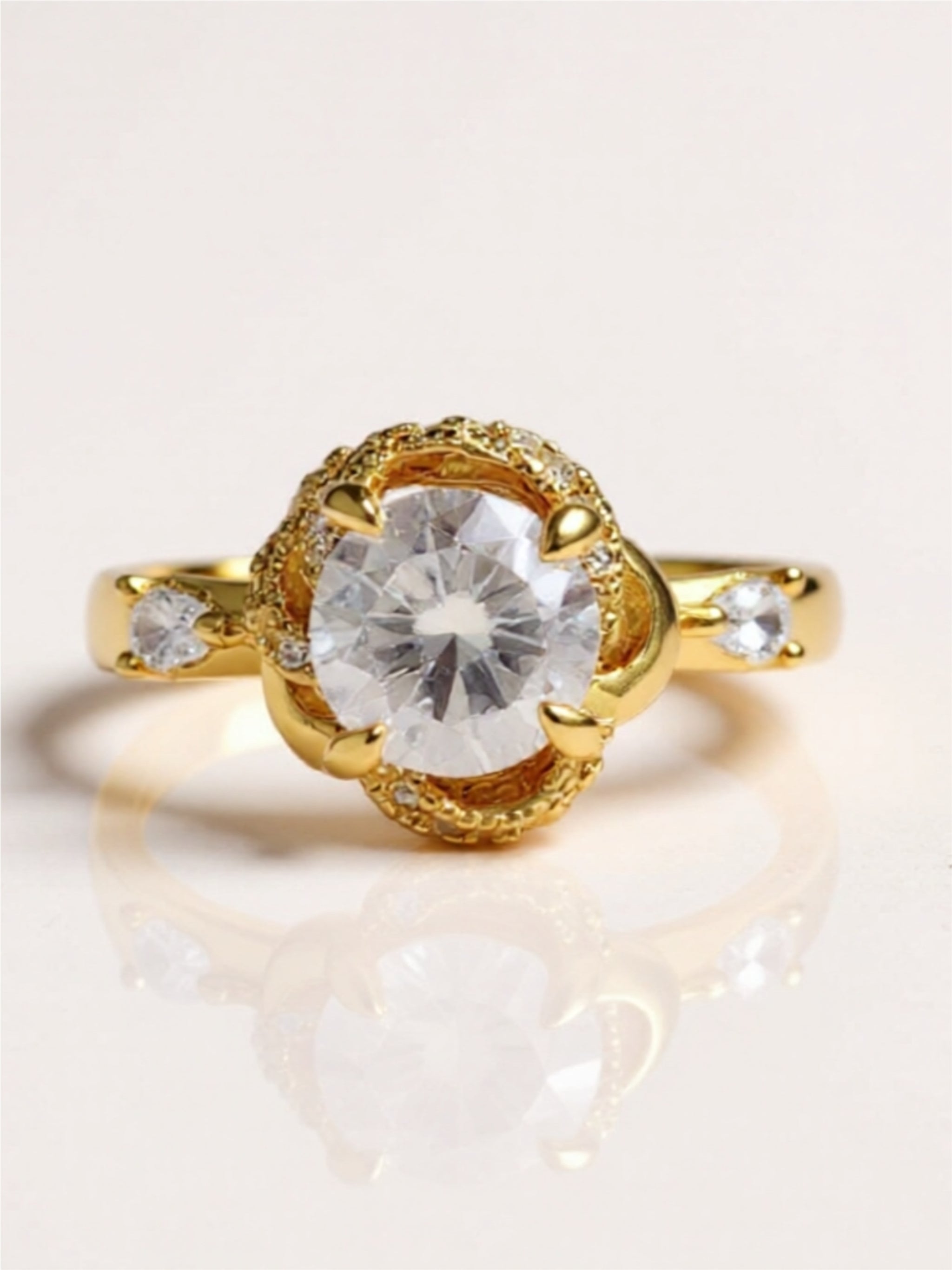 1 Carat Moissanite & CZ Gold Vermeil Ring