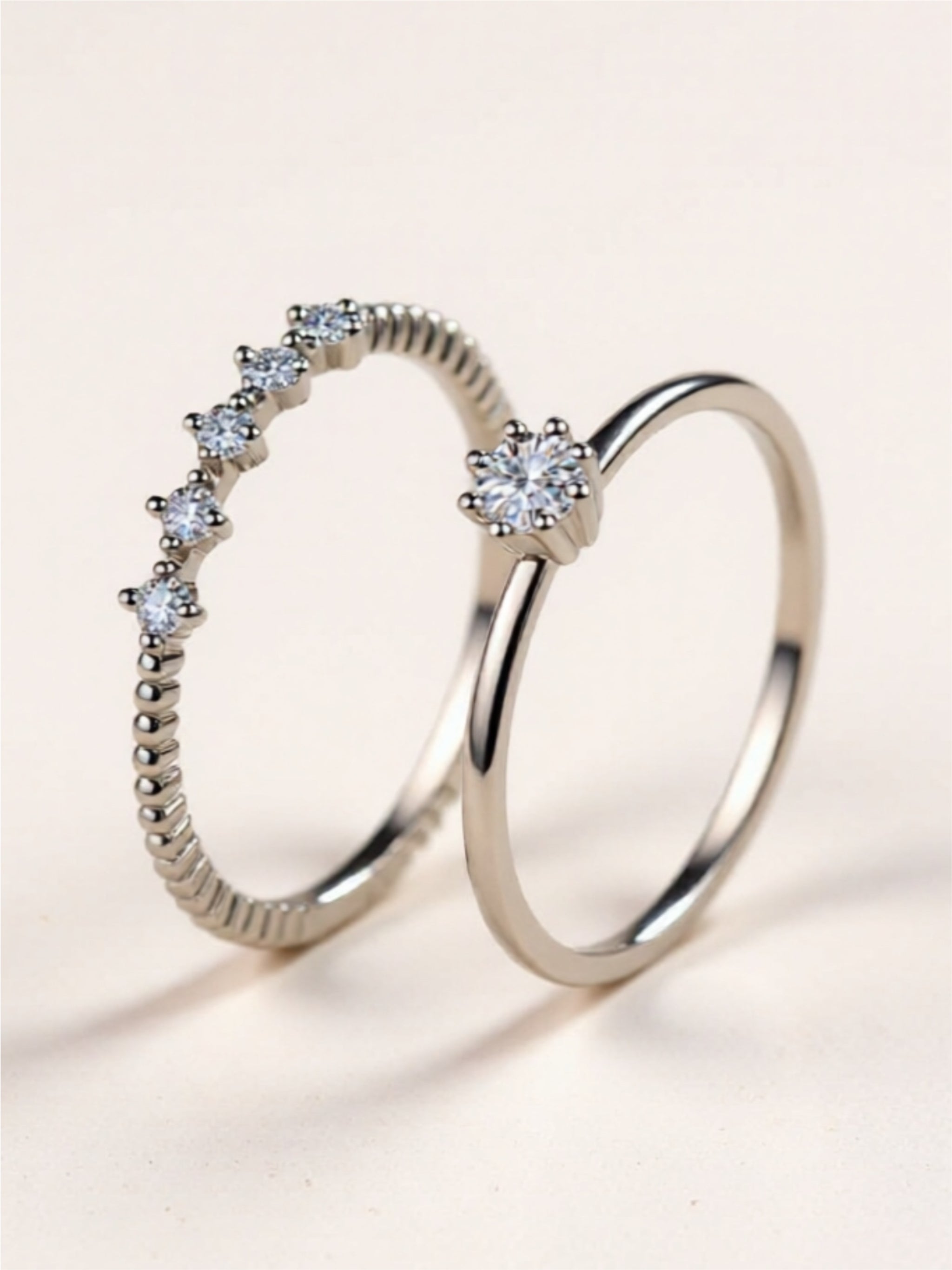 Moissanite 925 Sterling Silver Two-Piece Ring Set