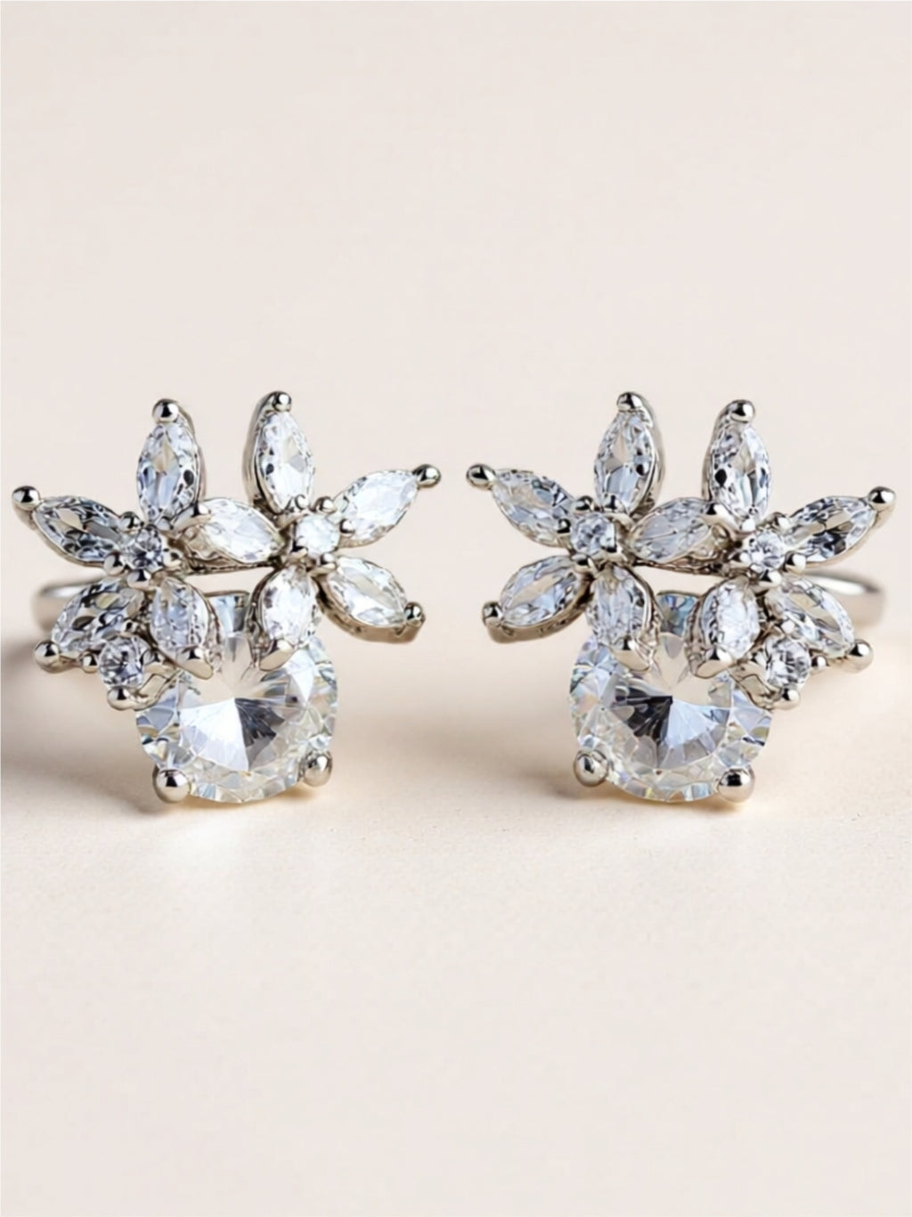 CZ 925 Sterling Silver Flower Stud Earrings