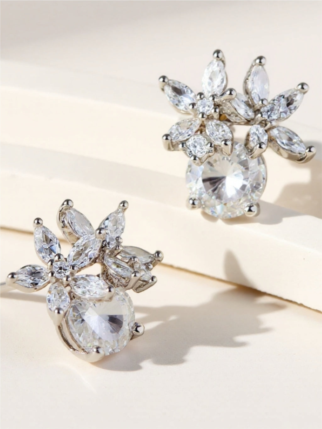 CZ 925 Sterling Silver Flower Stud Earrings