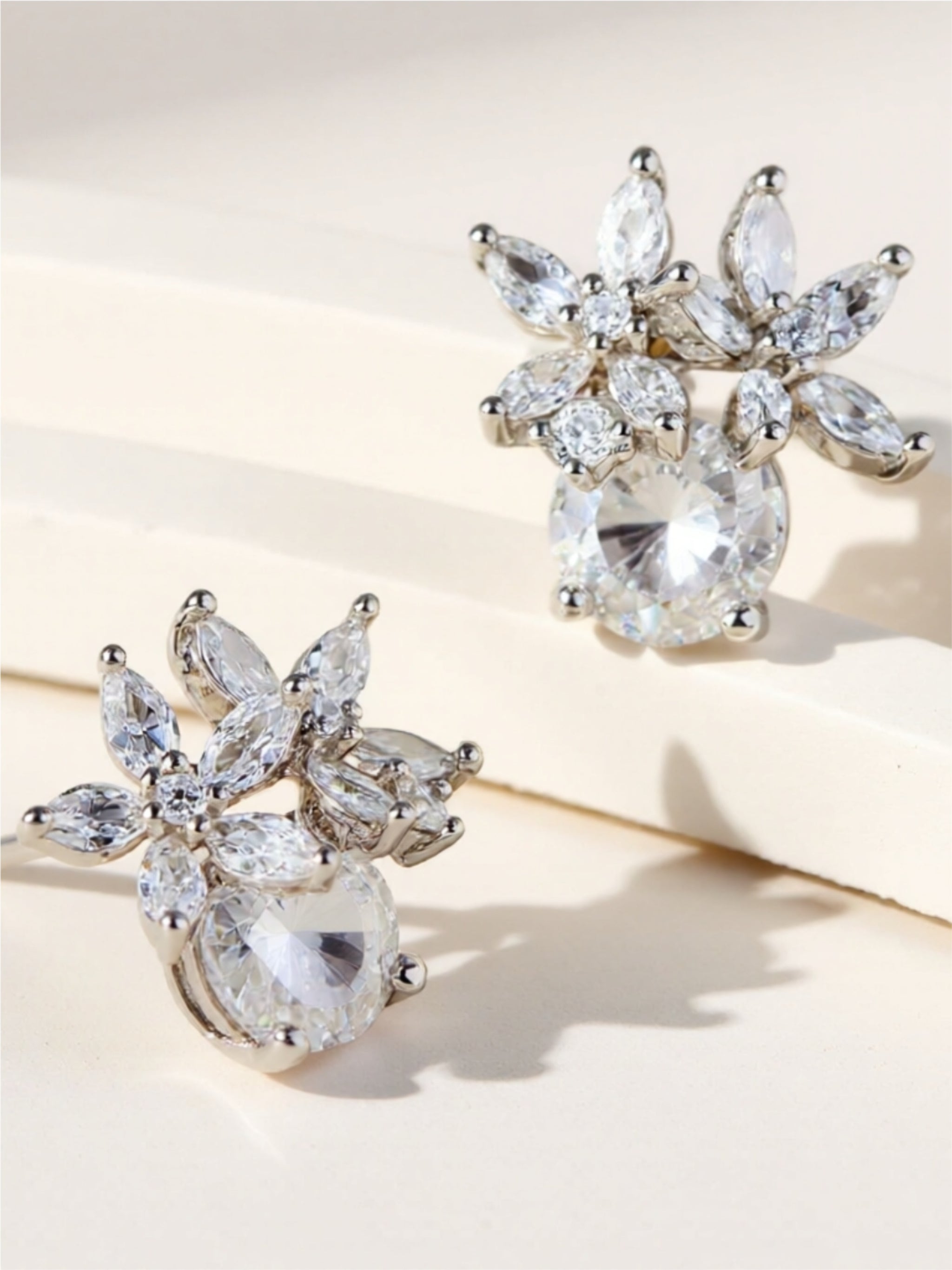 CZ 925 Sterling Silver Flower Stud Earrings