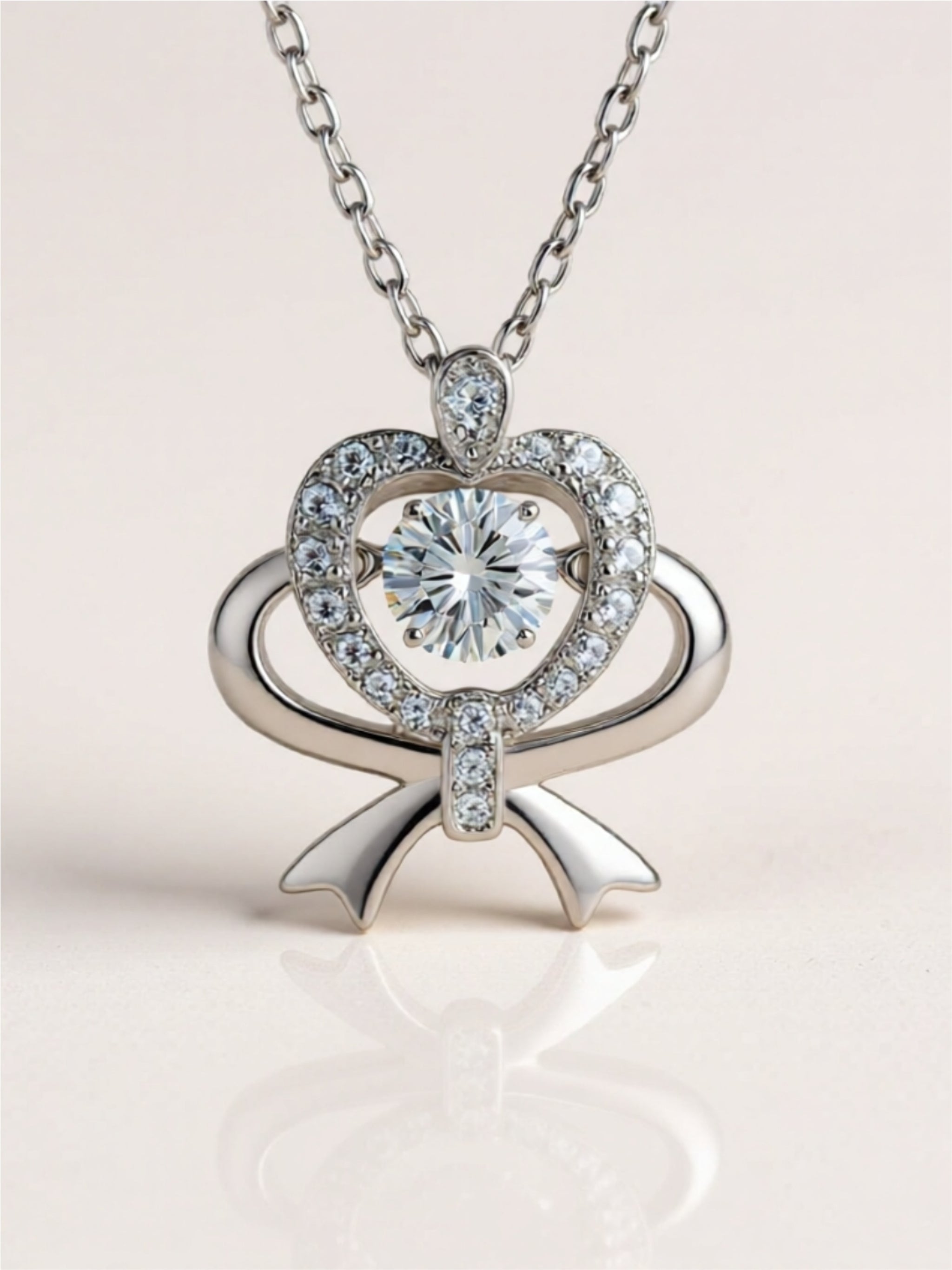 Moissanite 925 Sterling Silver Bow & Heart Necklace