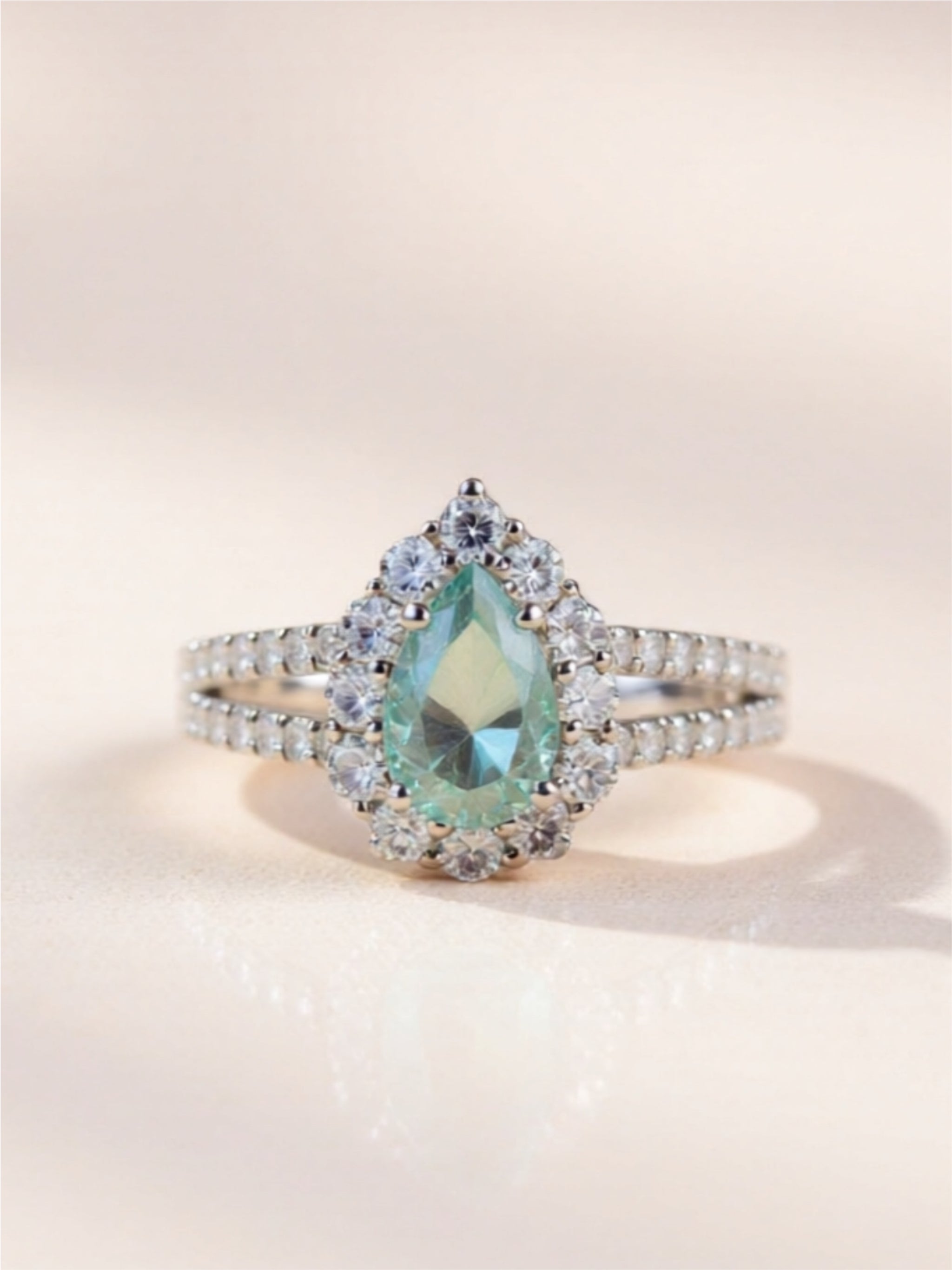 1 Carat Turquoise Moissanite 925 Sterling Silver Ring