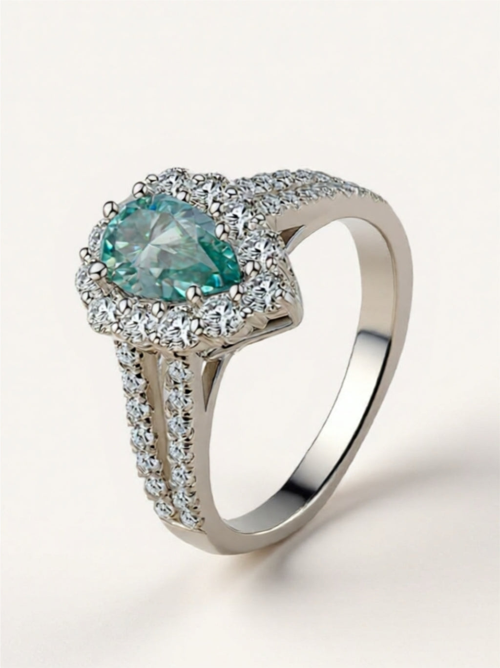 1 Carat Turquoise Moissanite 925 Sterling Silver Ring