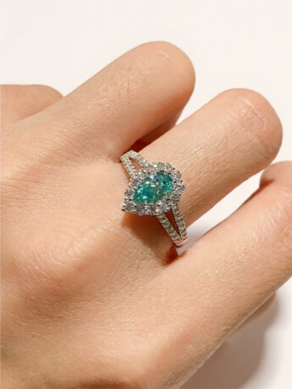 1 Carat Turquoise Moissanite 925 Sterling Silver Ring