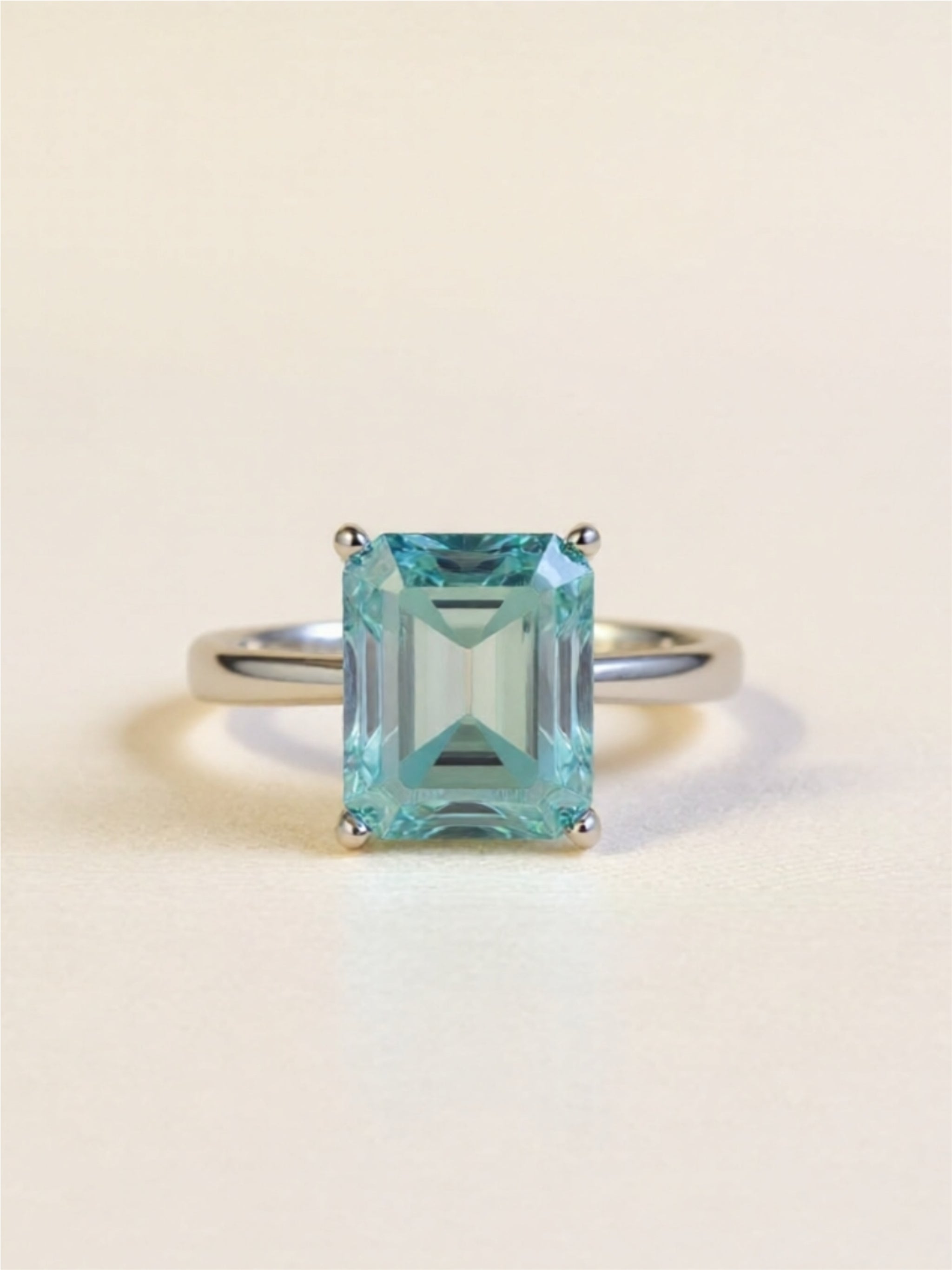 2 Carat 925 Sterling Silver Rectangle Turquoise Moissanite Ring