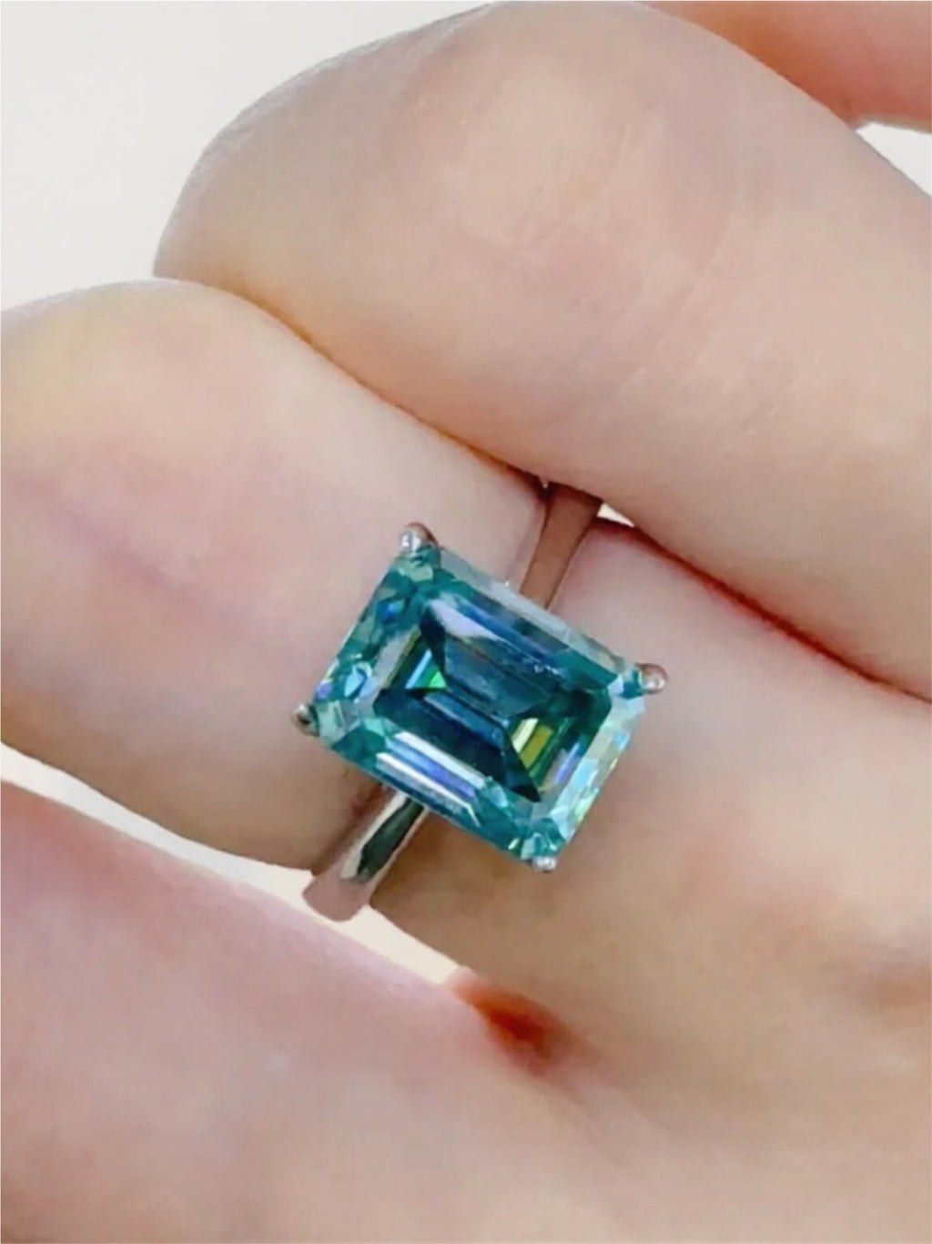 2 Carat 925 Sterling Silver Rectangle Turquoise Moissanite Ring