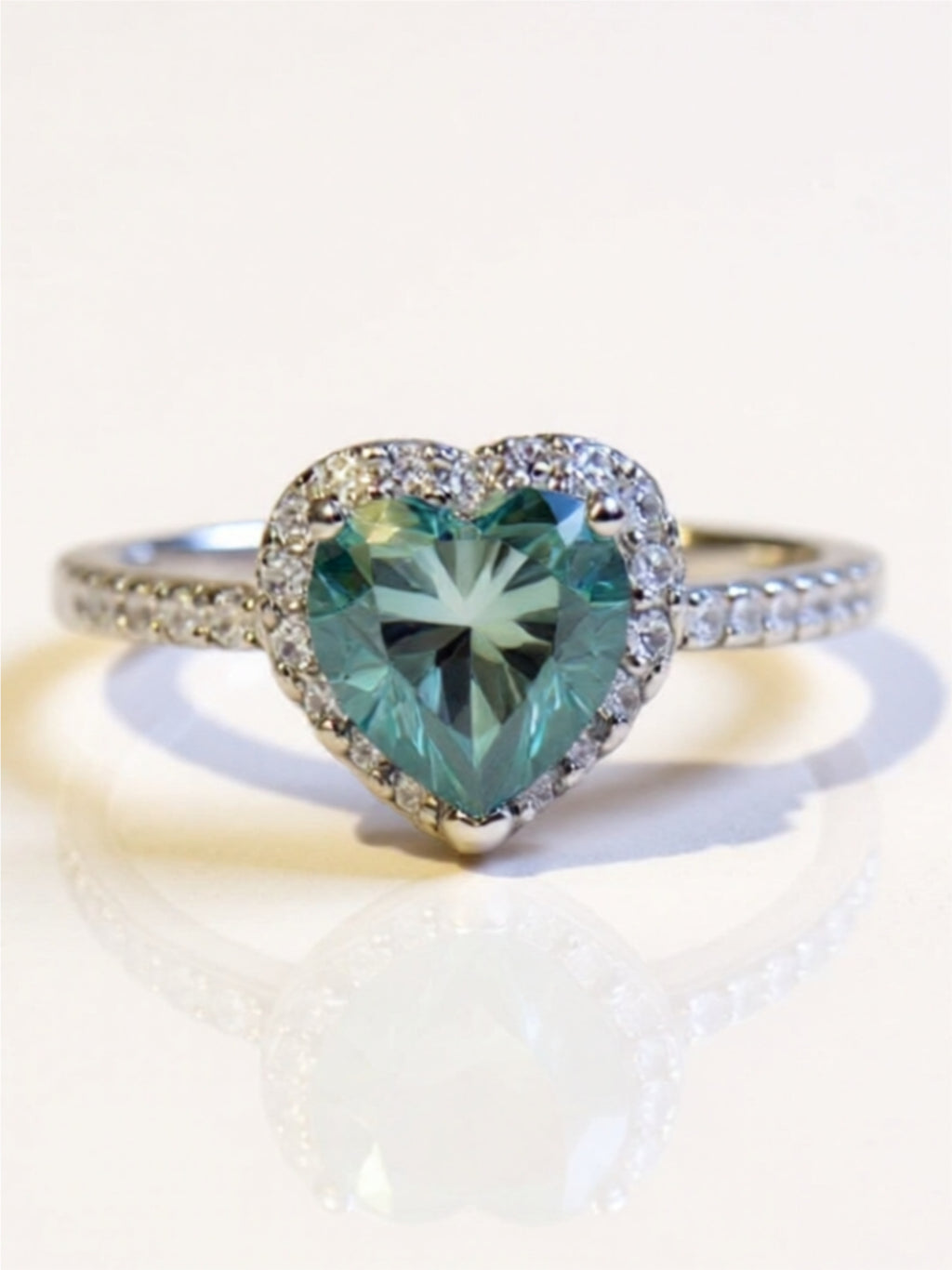 1-Carat Green Moissanite Heart 925 Sterling Silver Ring