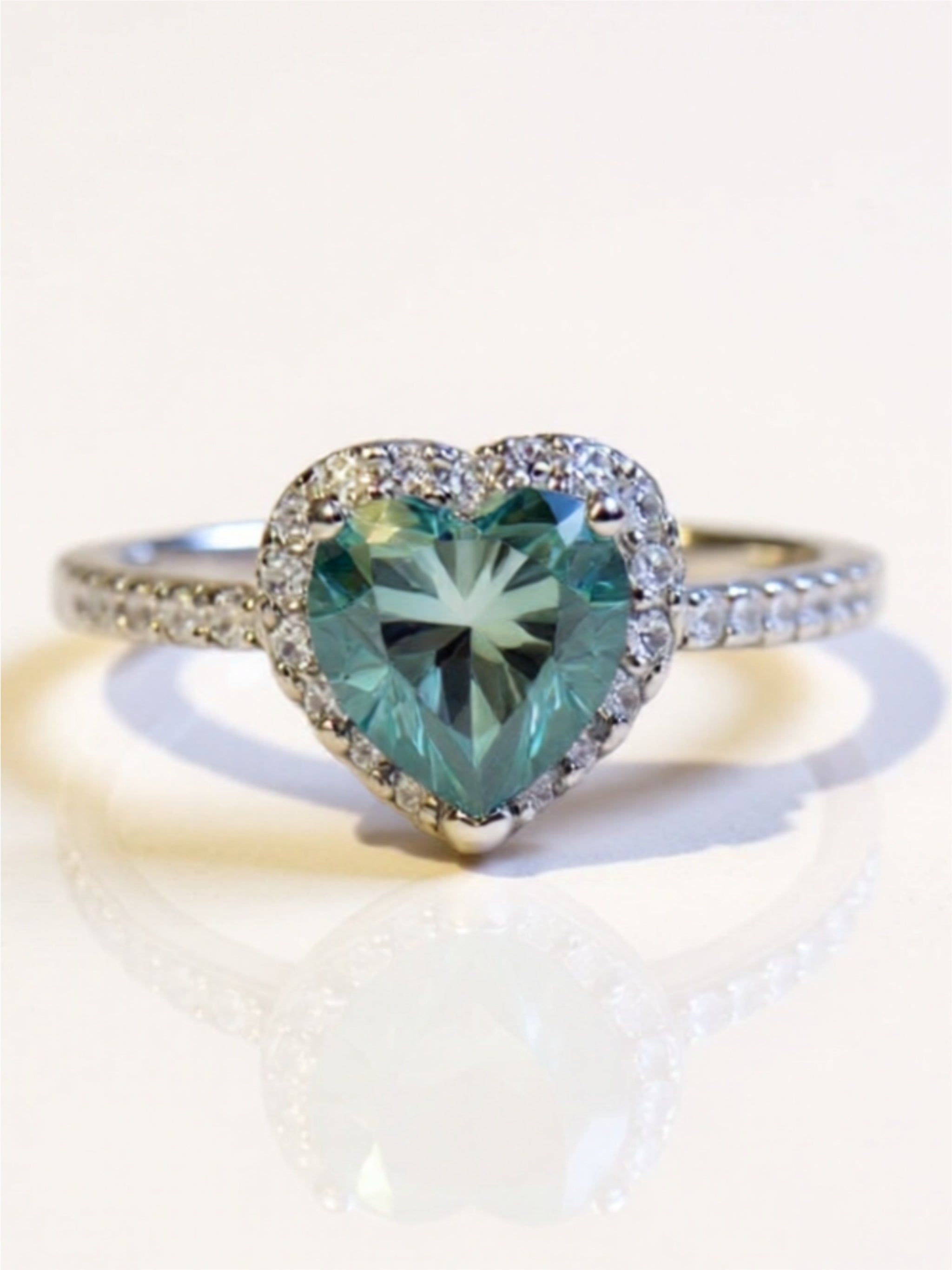 1-Carat Green Moissanite Heart 925 Sterling Silver Ring