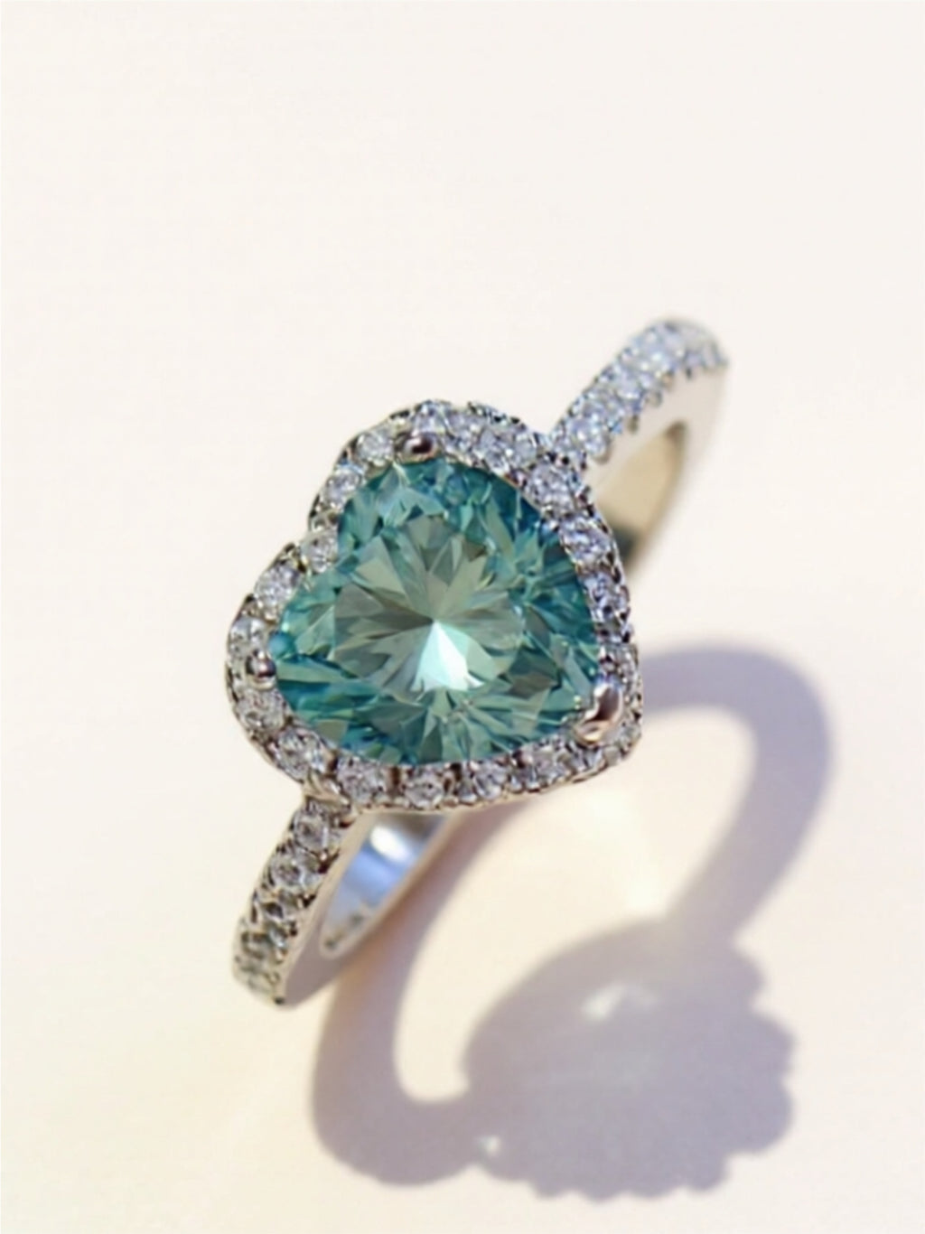 1-Carat Green Moissanite Heart 925 Sterling Silver Ring