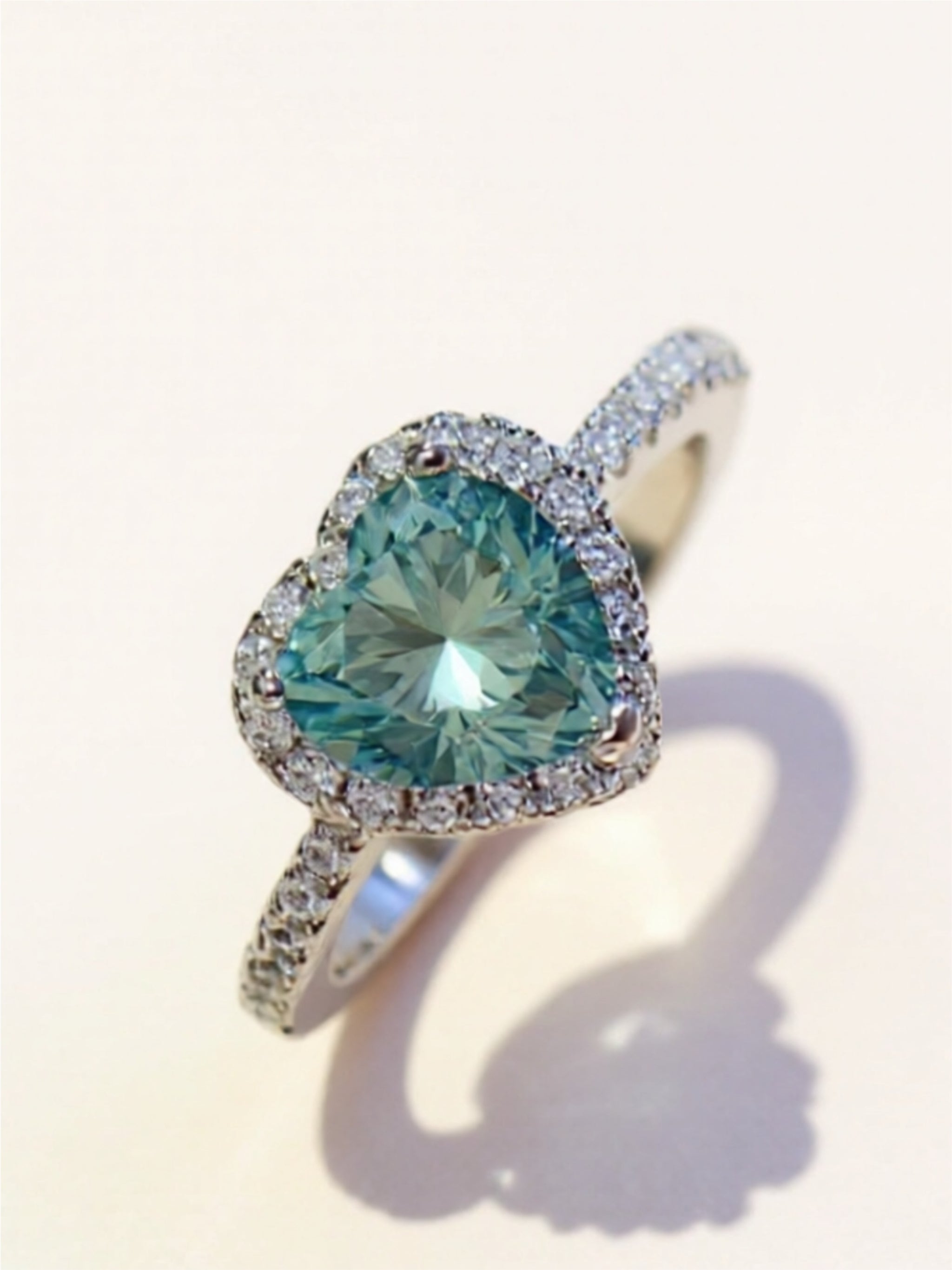 1-Carat Green Moissanite Heart 925 Sterling Silver Ring