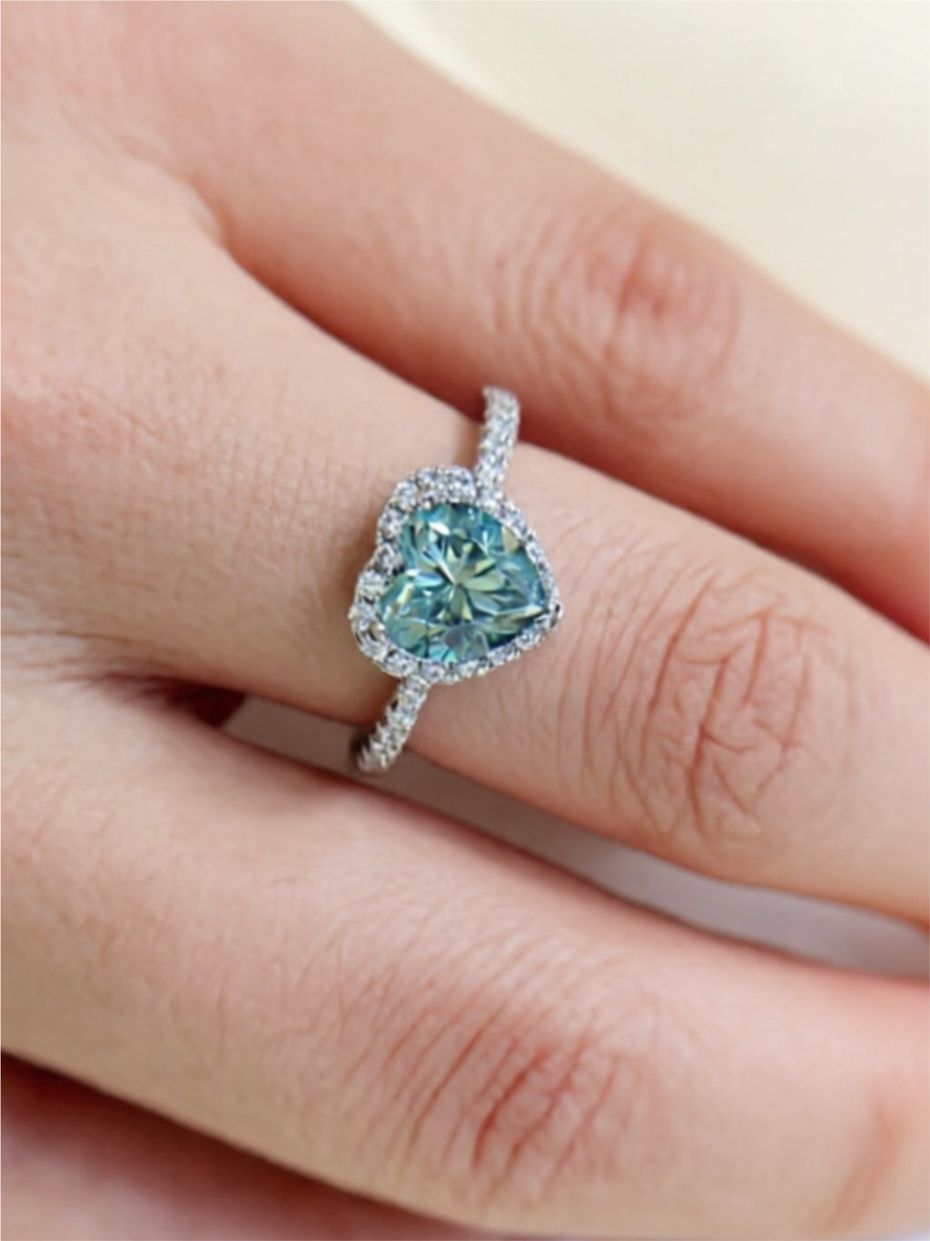 1-Carat Green Moissanite Heart 925 Sterling Silver Ring