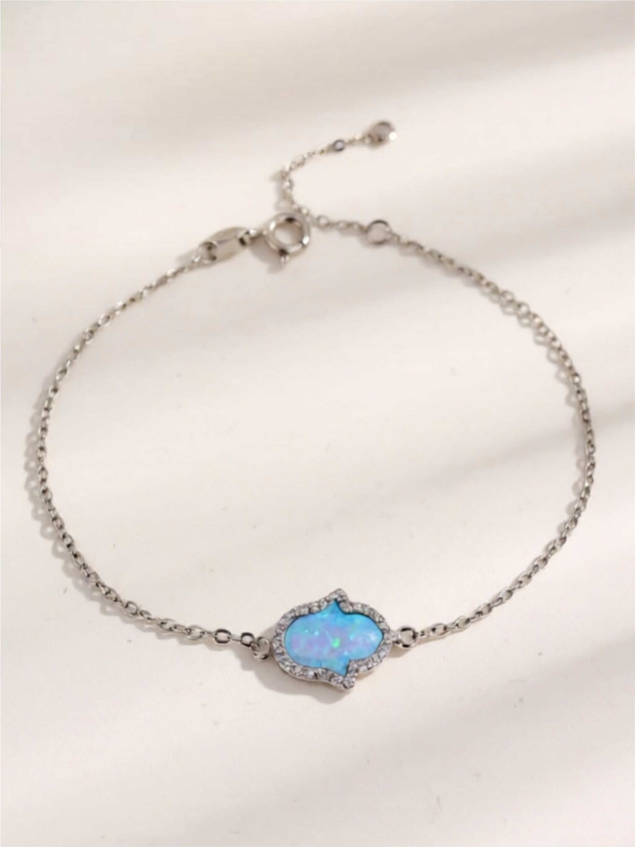 Blue Opal Hamsa Hand 925 Sterling Silver Bracelet