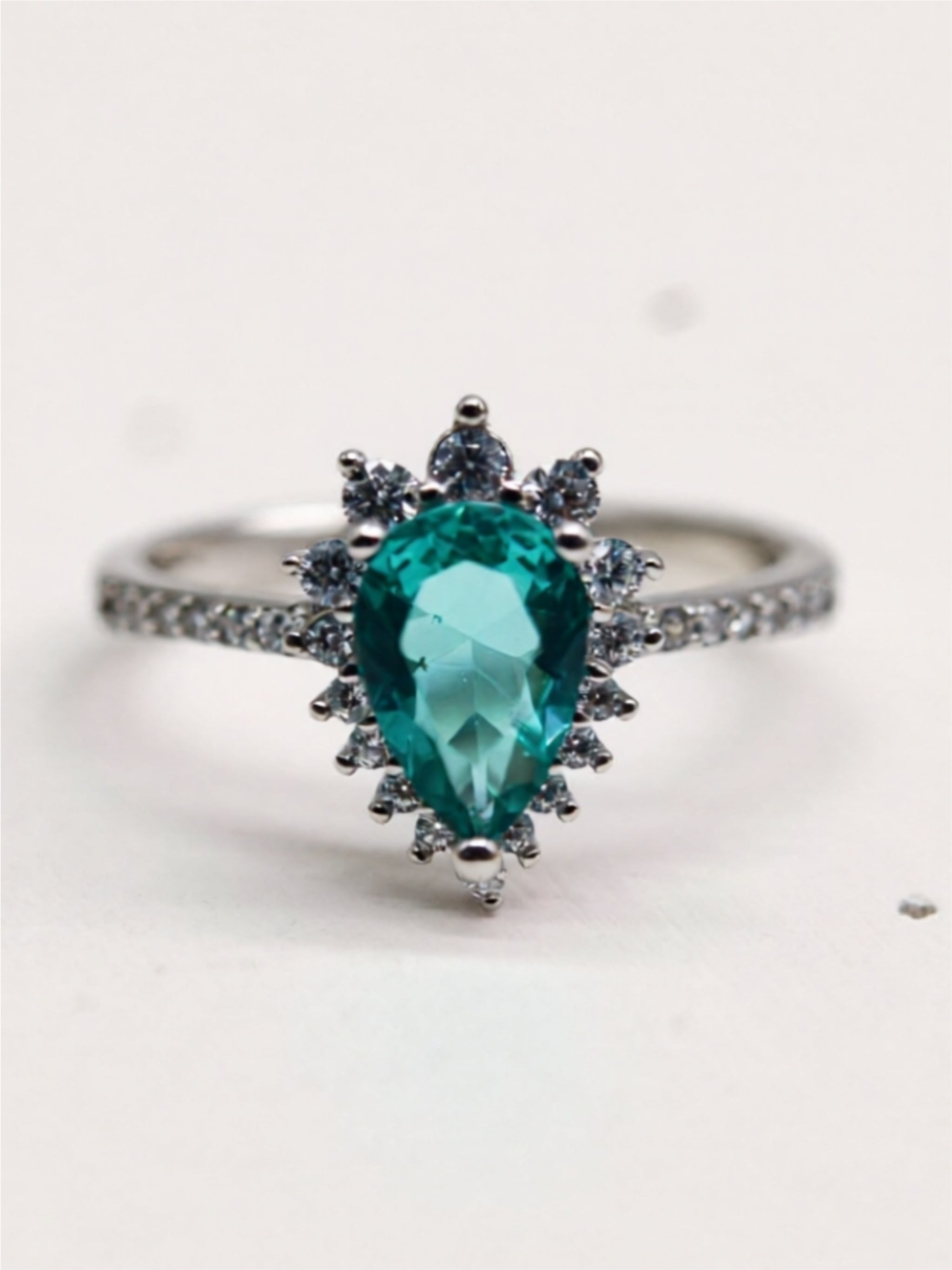 Paraiba Blue CZ Pear 925 Sterling Silver Ring