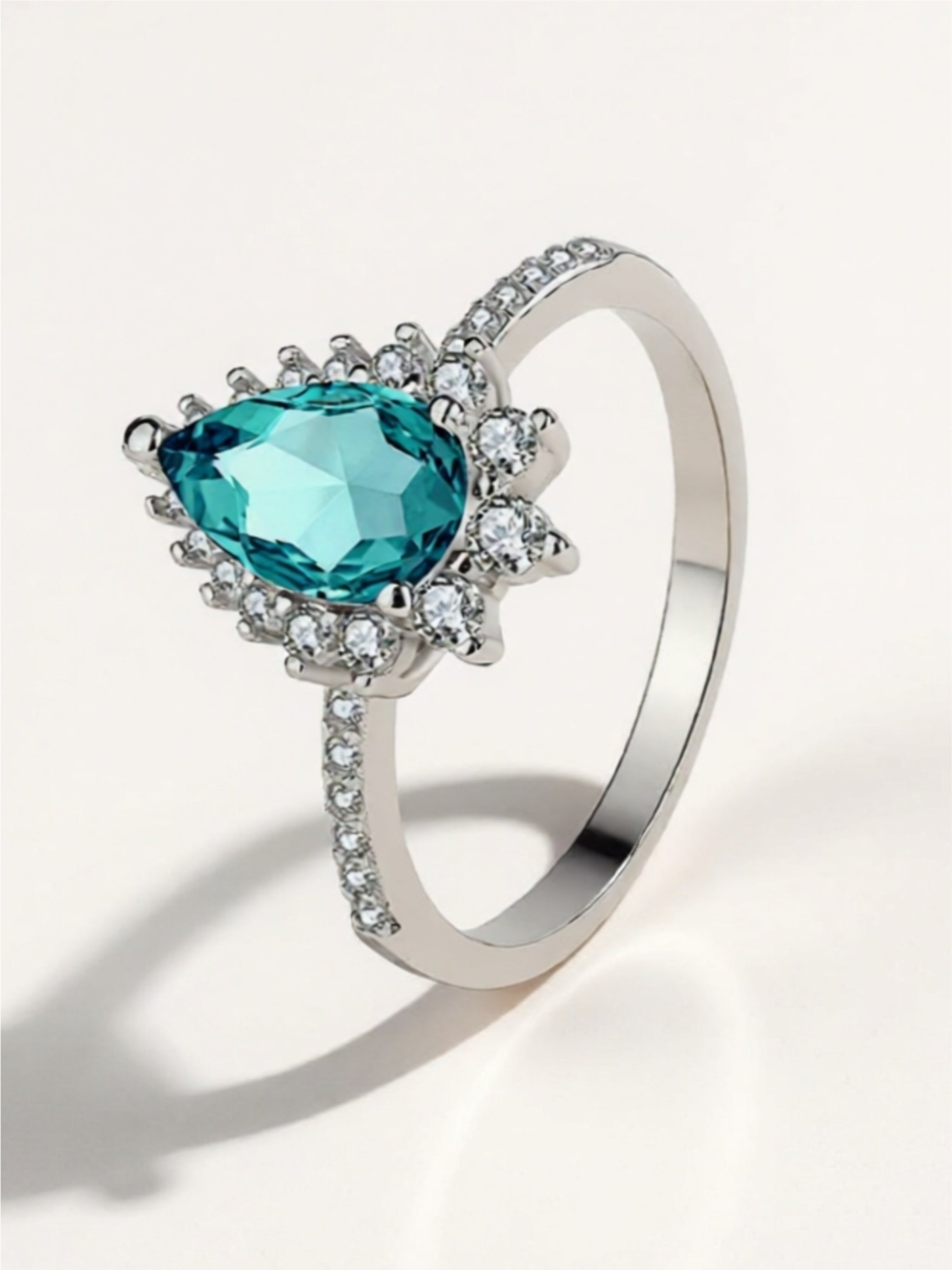 Paraiba Blue CZ Pear 925 Sterling Silver Ring