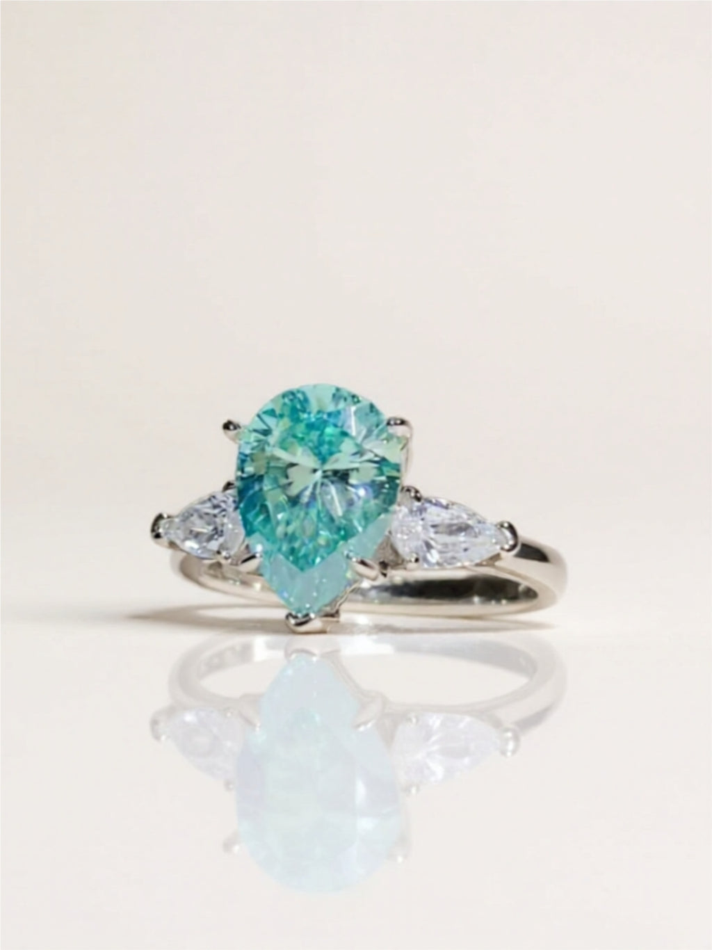 2 Carat 925 Sterling Silver Teal Moissanite Ring