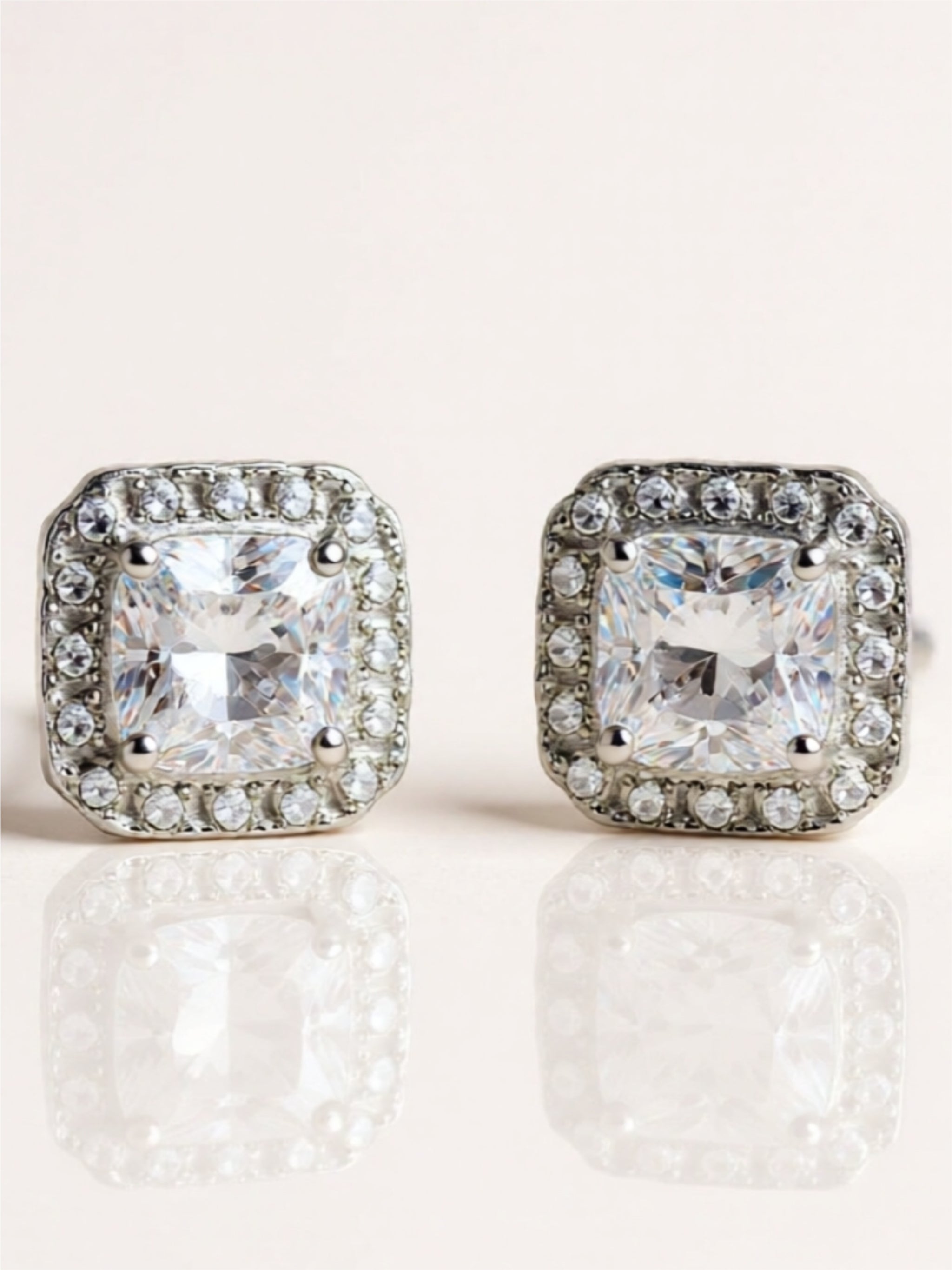 925 Sterling Silver Inlaid 2 Carat Moissanite Square Stud Earrings