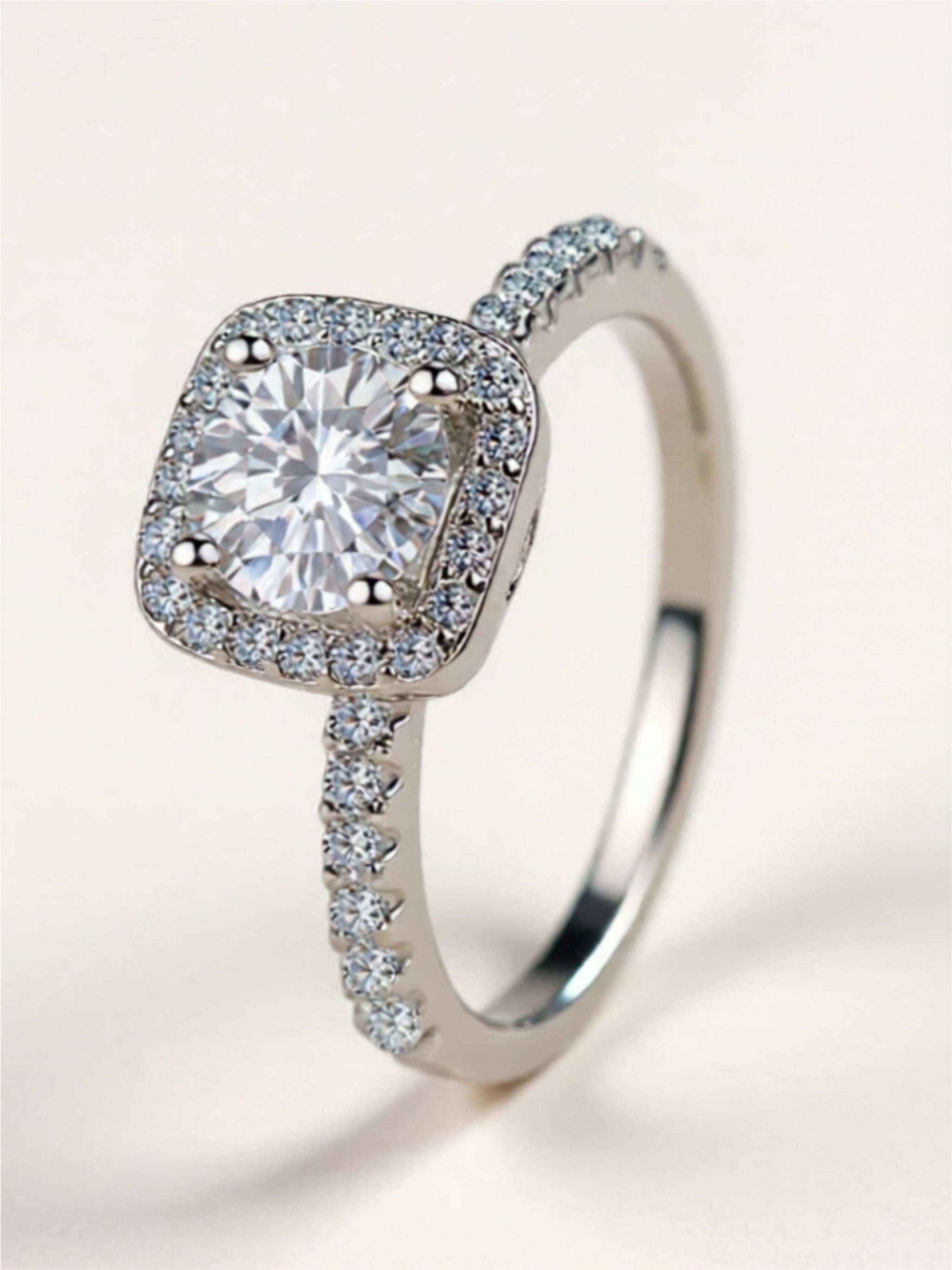 2 Carat Moissanite Square Halo925 Sterling Silver Ring