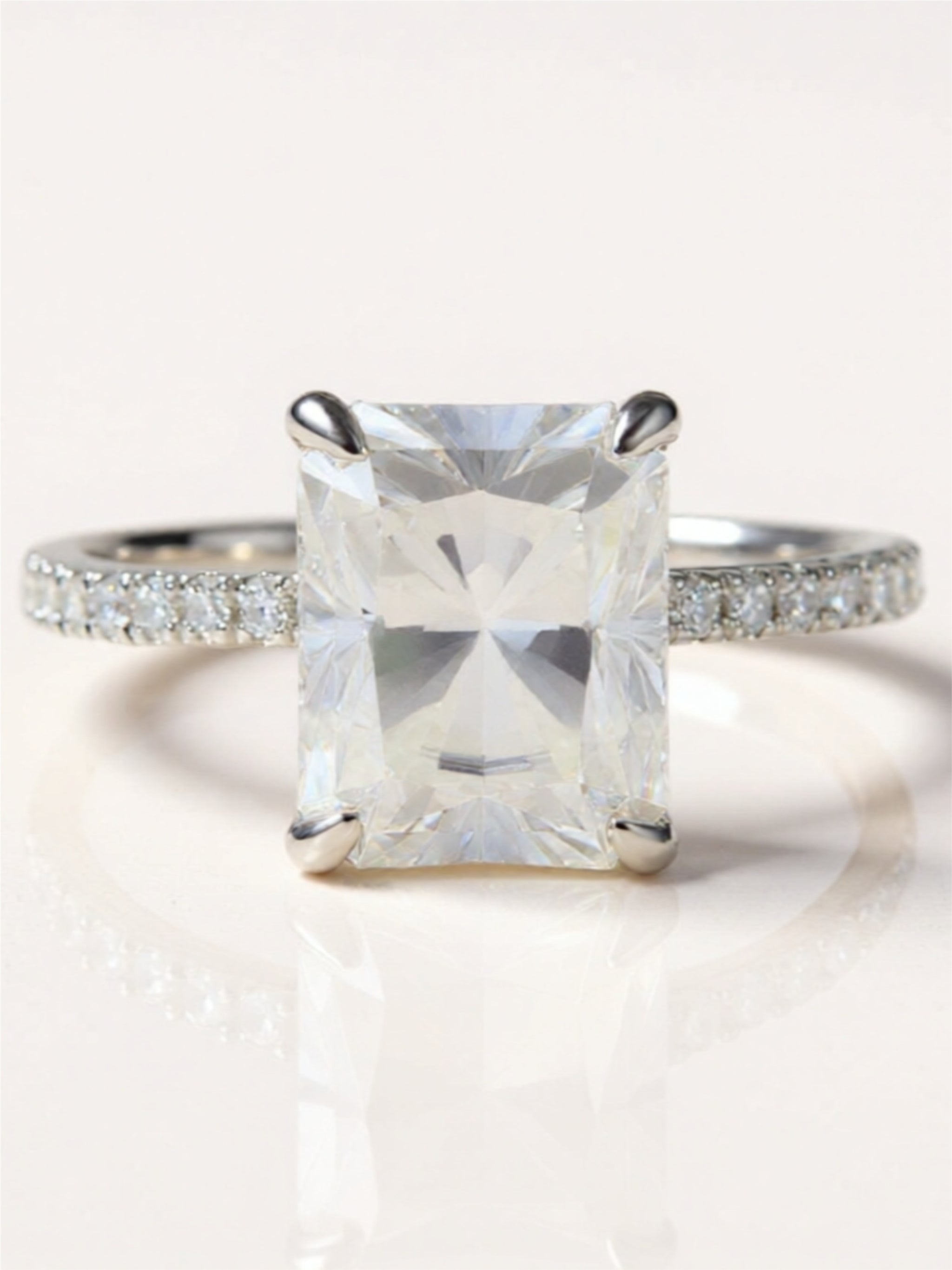 4 Carat Moissanite 925 Sterling Silver Side Stone Ring