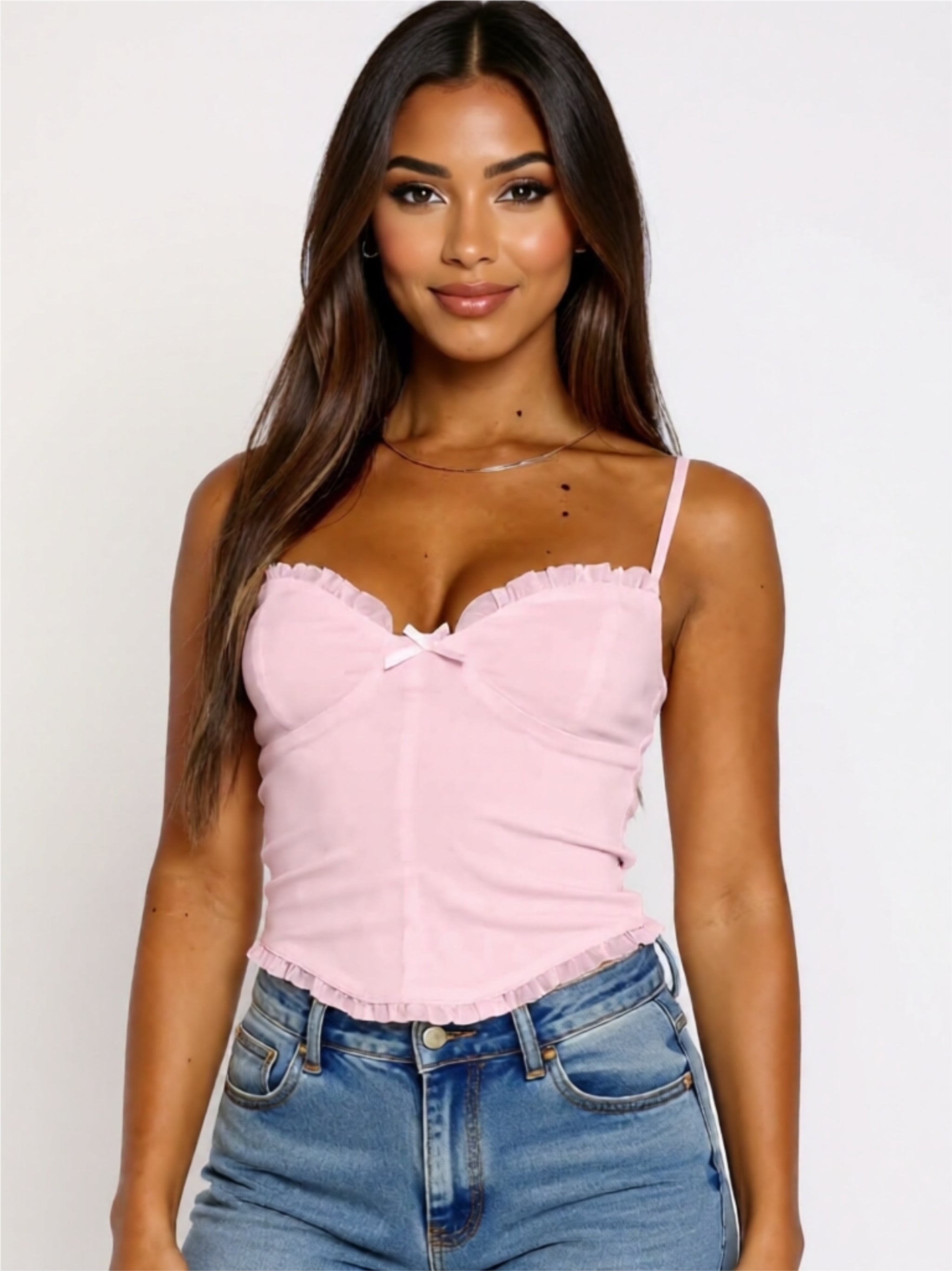 Ruched Bow Detail Camisole with Lace Trim