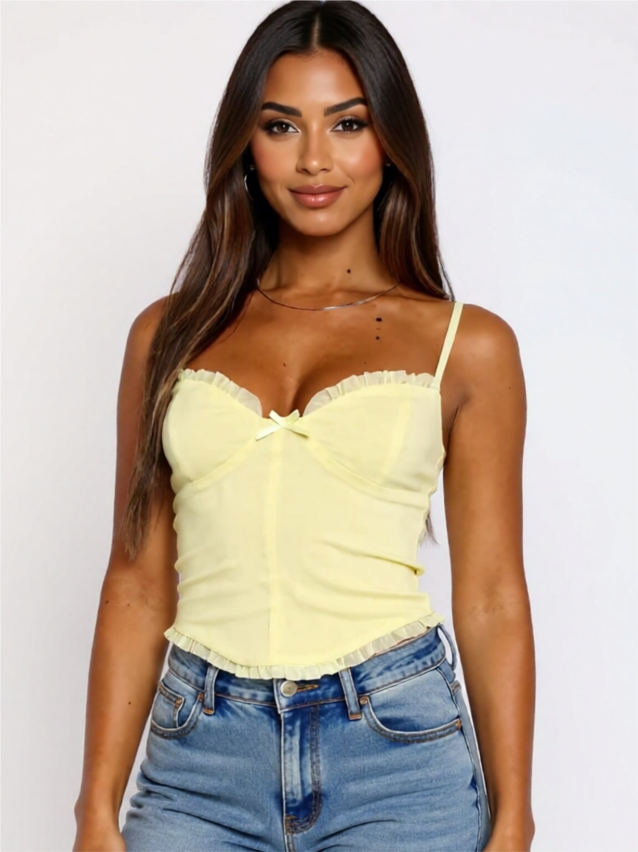 Ruched Bow Detail Camisole with Lace Trim