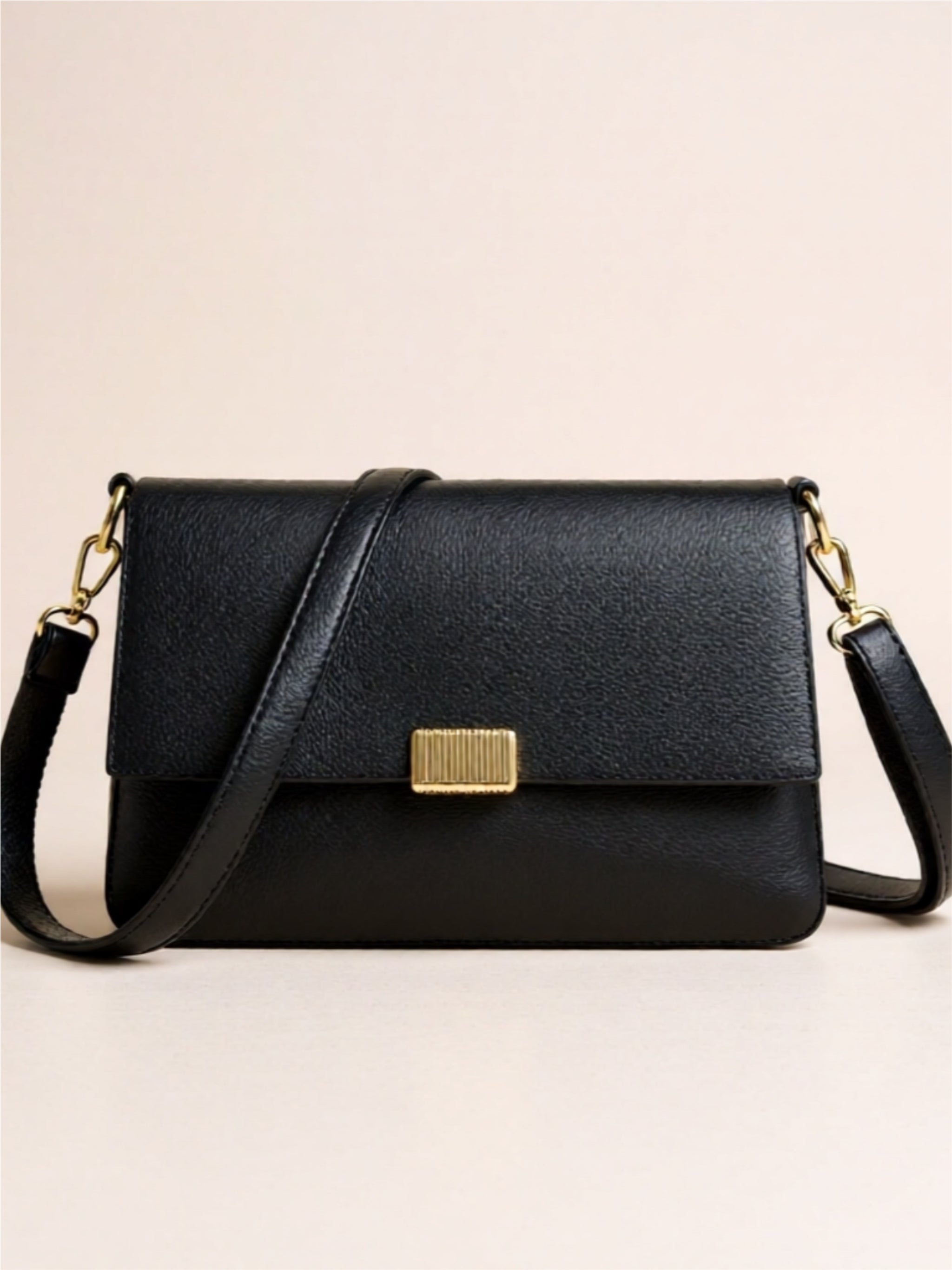 Vegan Leather Crossbody Bag with Gold Accents