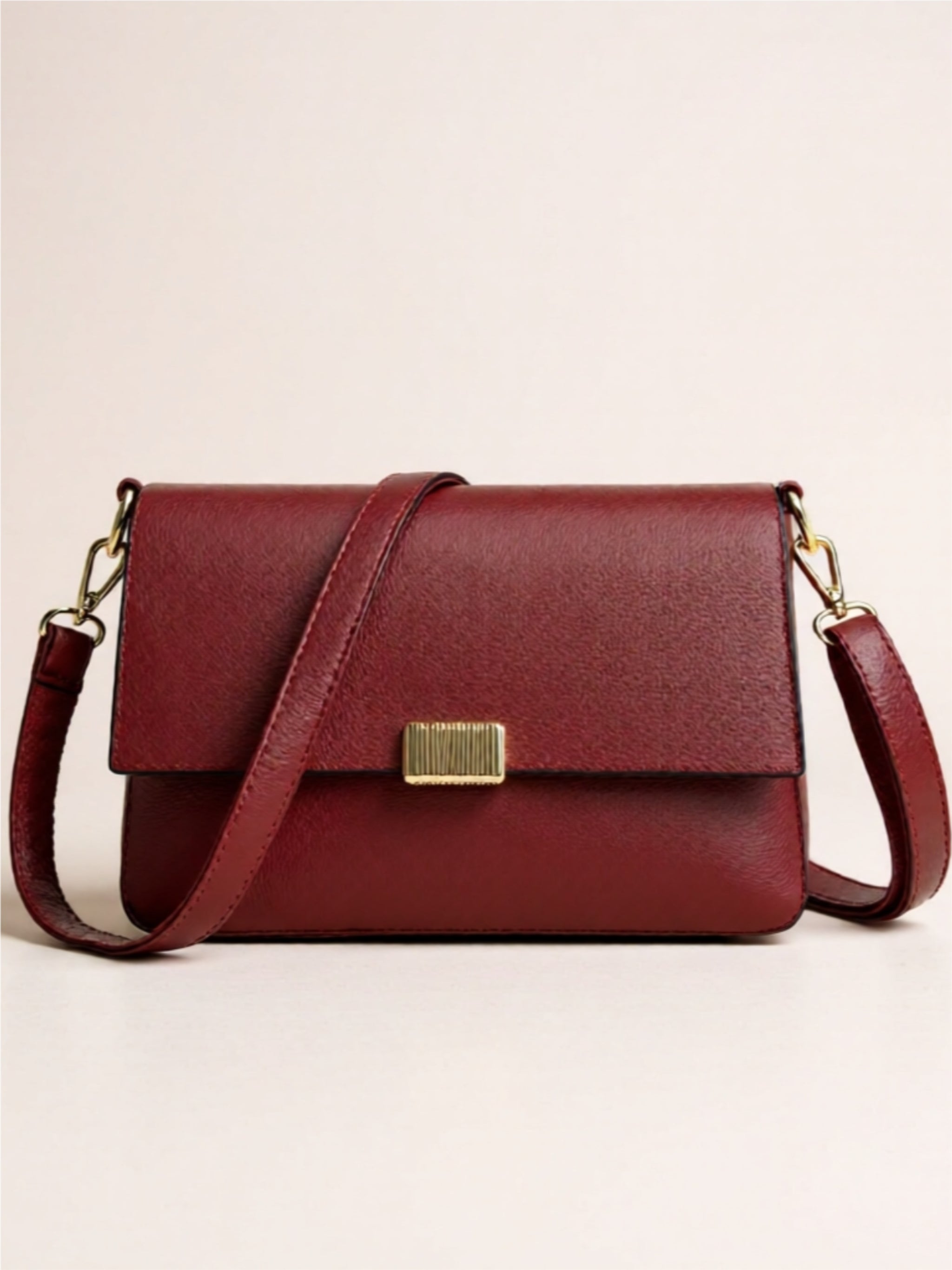 Vegan Leather Crossbody Bag with Gold Accents