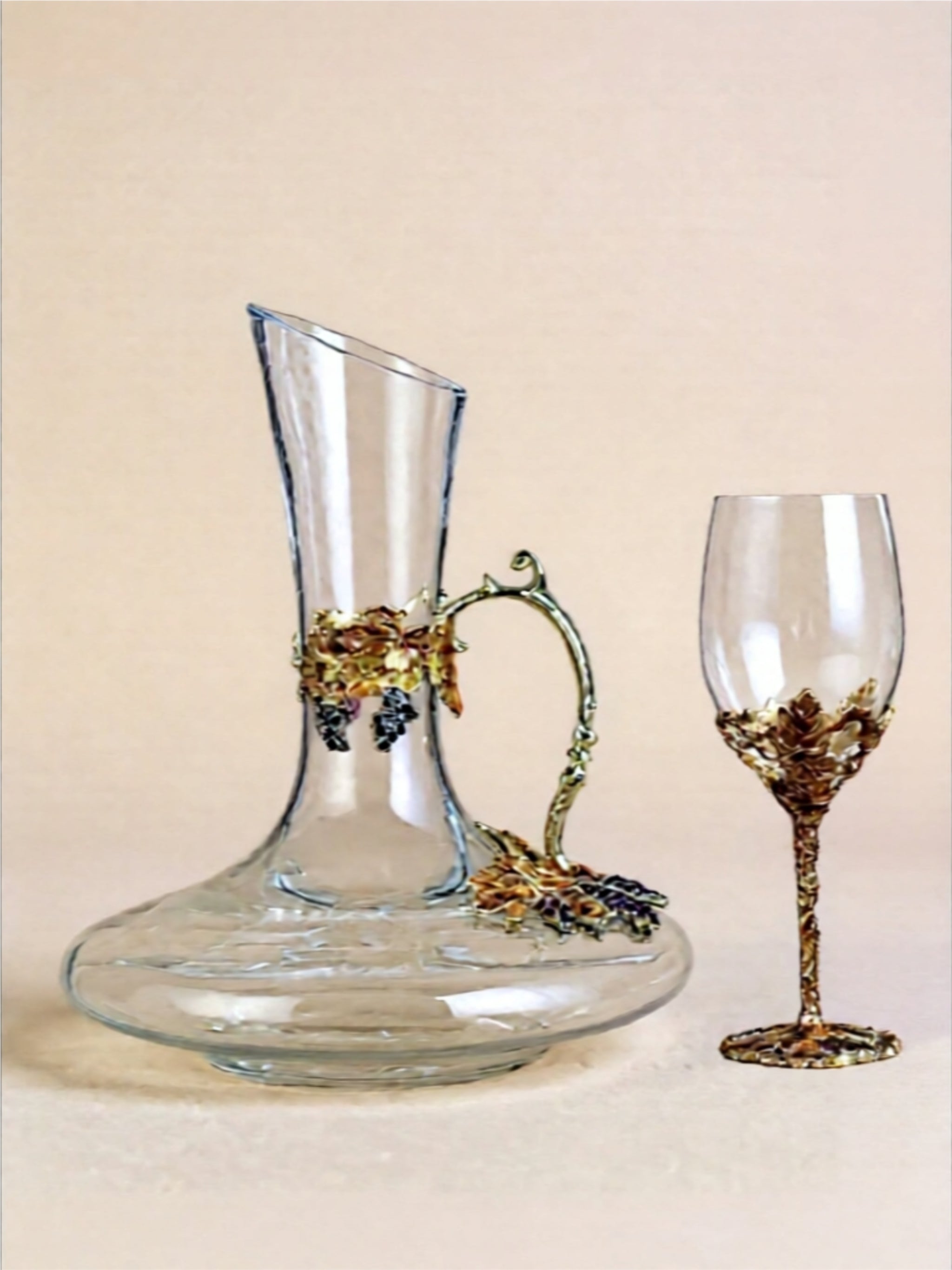 Crystal Grape & Leaf Wine Decanter Set
