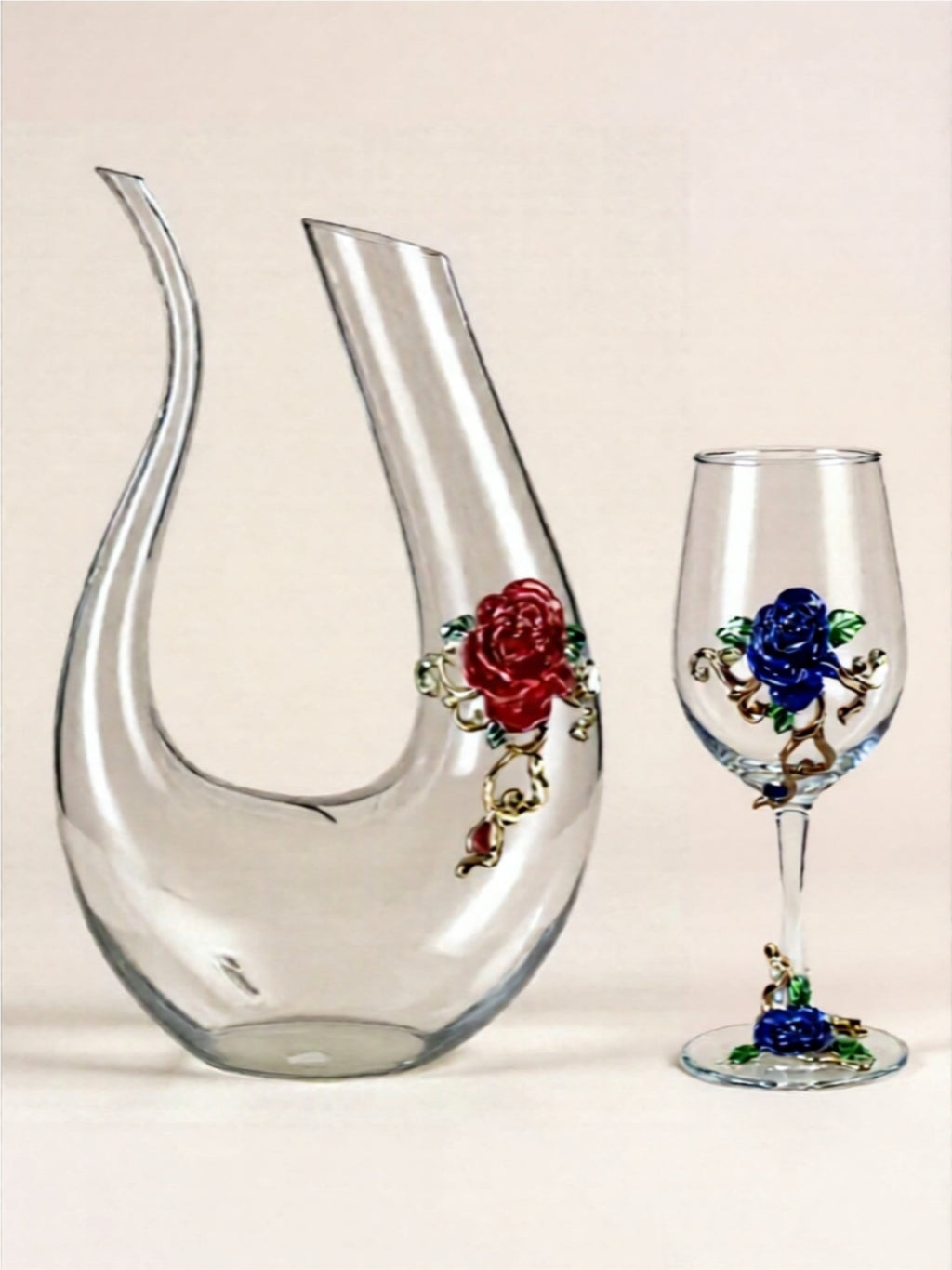 Luxury Glass Decanter & Rose Wine Glass Set
