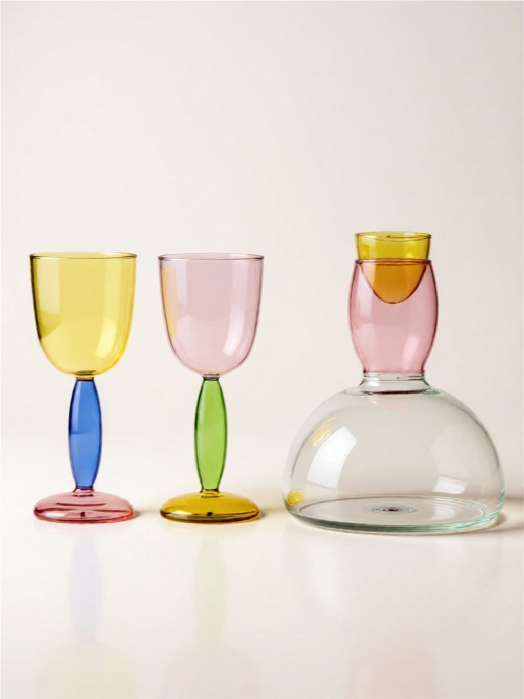 Hand-Blown Colorful Glassware – Wine Glass, Round Glass, or Decanter