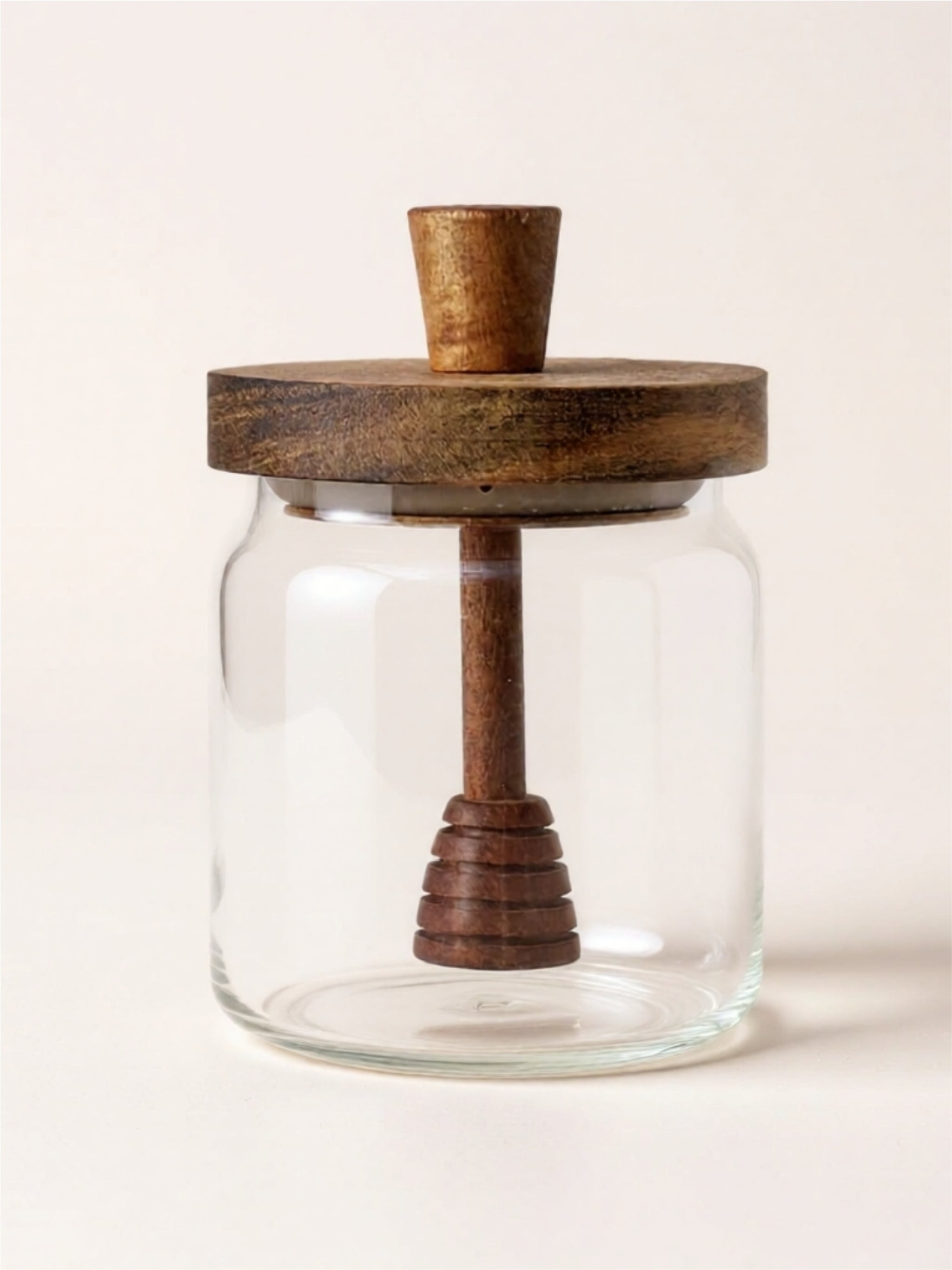 Glass Honey Pot with Wooden Lid and Dipper