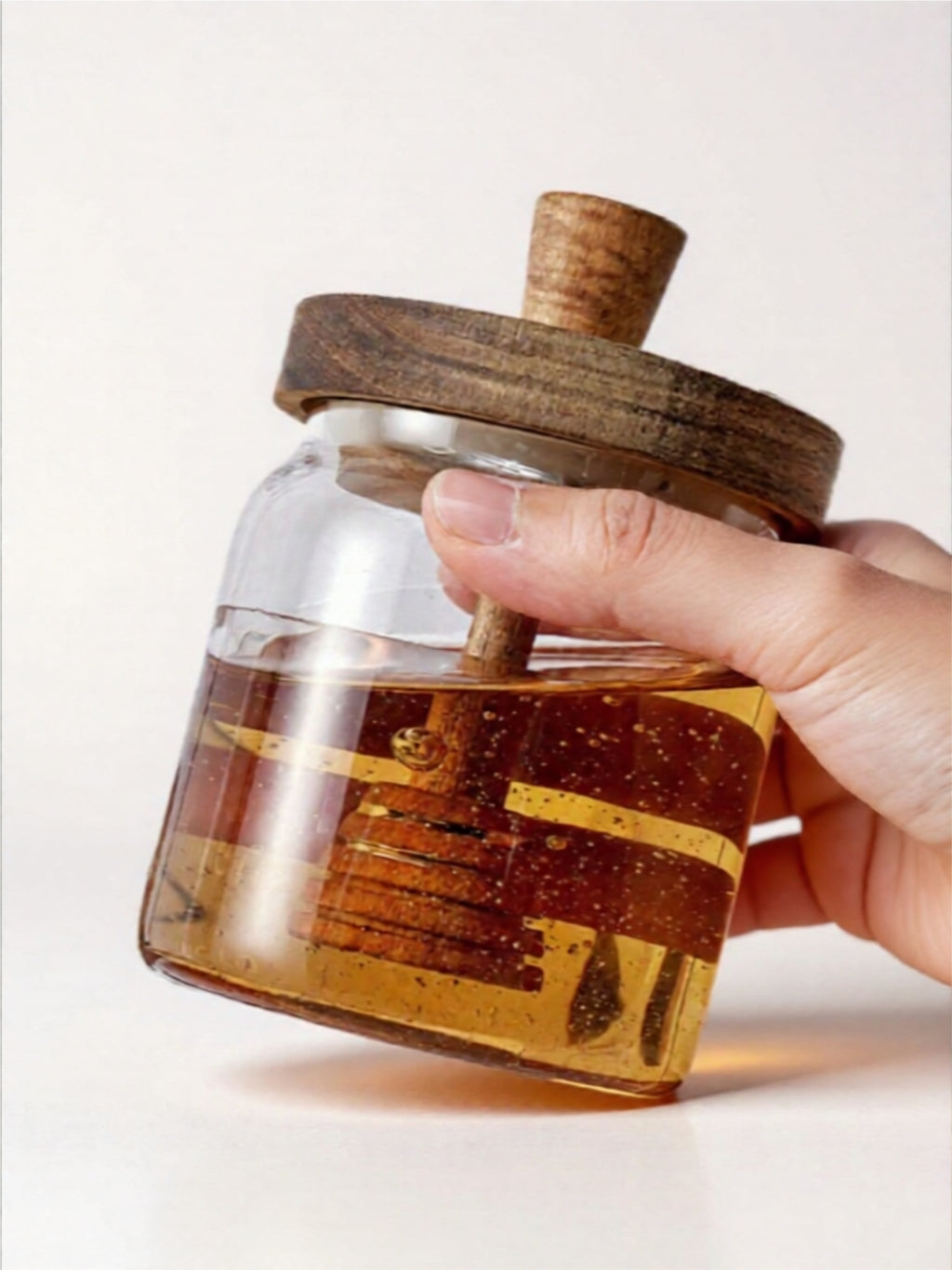 Glass Honey Pot with Wooden Lid and Dipper