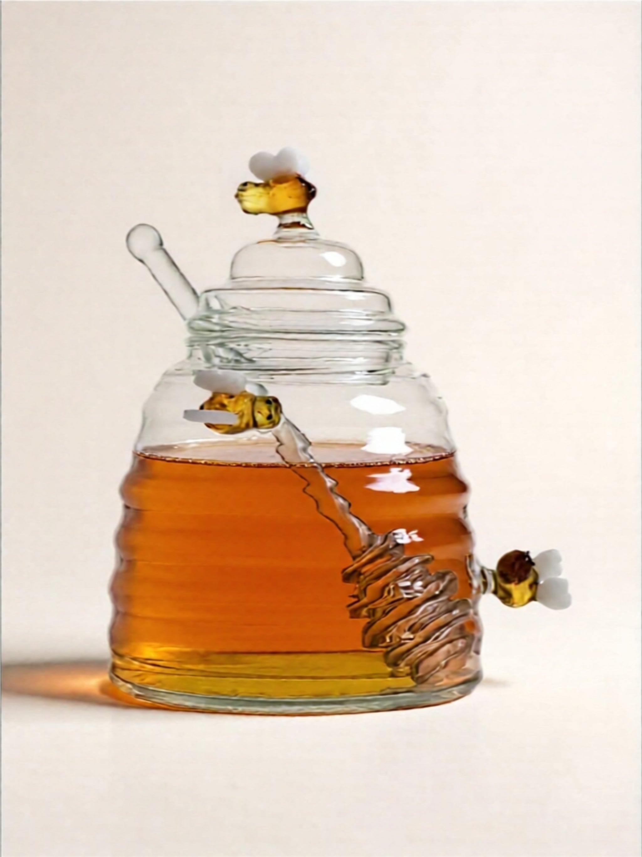Glass Honey Jar with Lid and Stirring Rod