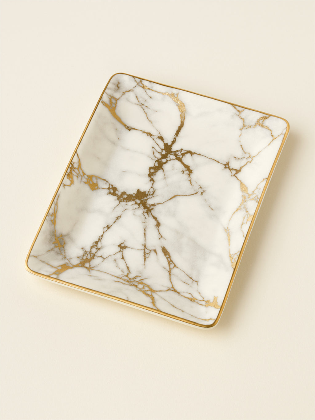Luxury Marble Porcelain Rectangular Tray with Gold Trim