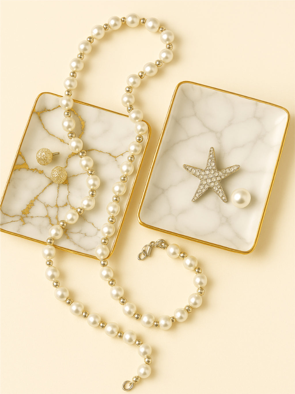 Luxury Marble Porcelain Rectangular Tray with Gold Trim