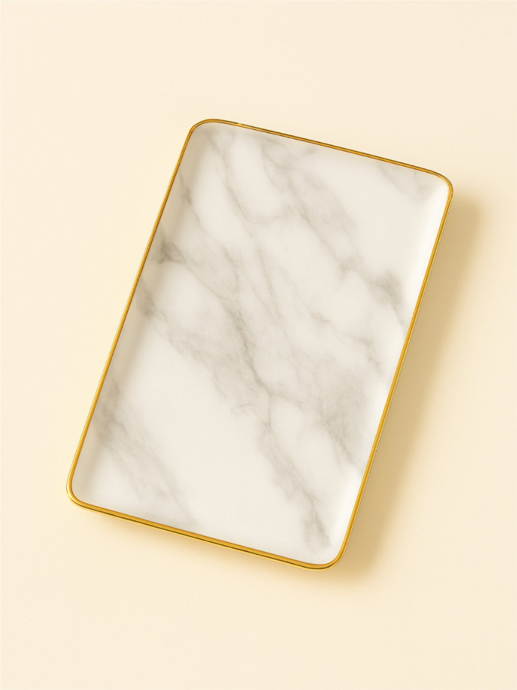 Luxury Marble Porcelain Rectangular Tray with Gold Trim