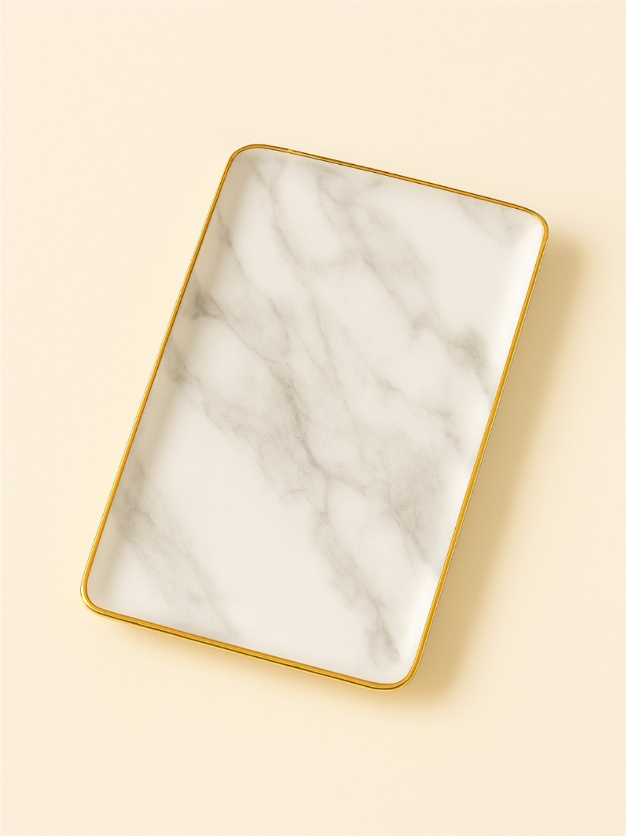 Luxury Marble Porcelain Rectangular Tray with Gold Trim
