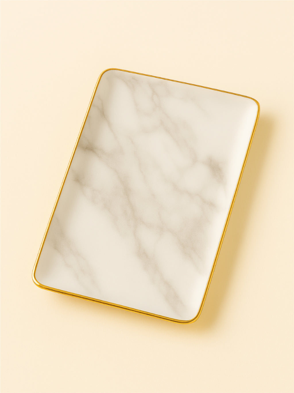 Luxury Marble Porcelain Rectangular Tray with Gold Trim