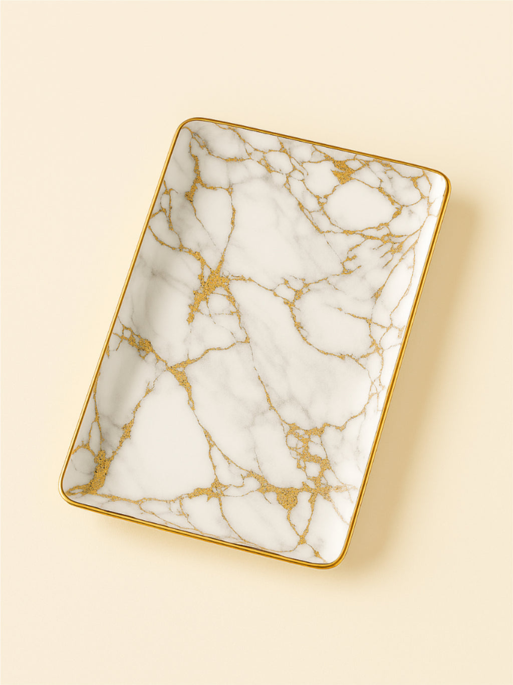 Luxury Marble Porcelain Rectangular Tray with Gold Trim